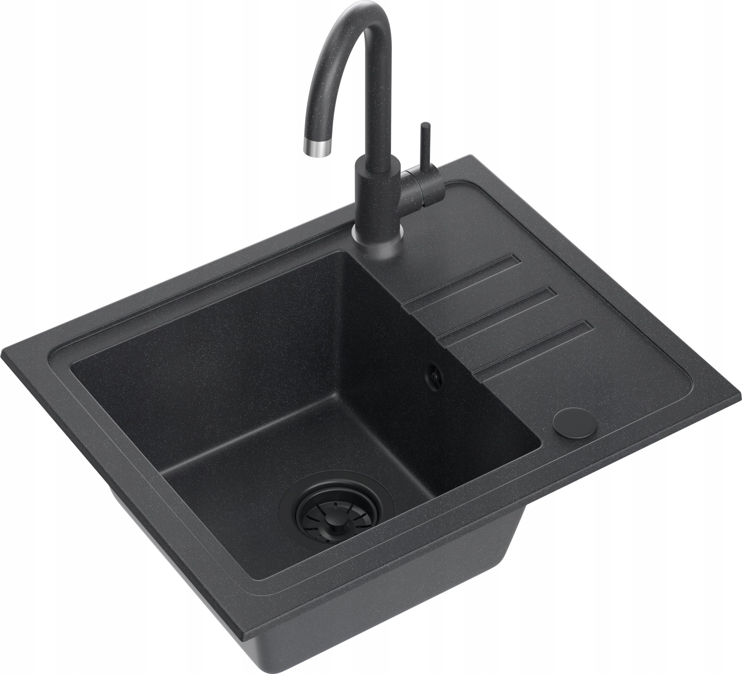 Zlewozmywak BEN 116 – Granitowy zlewozmywak czarny z baterią