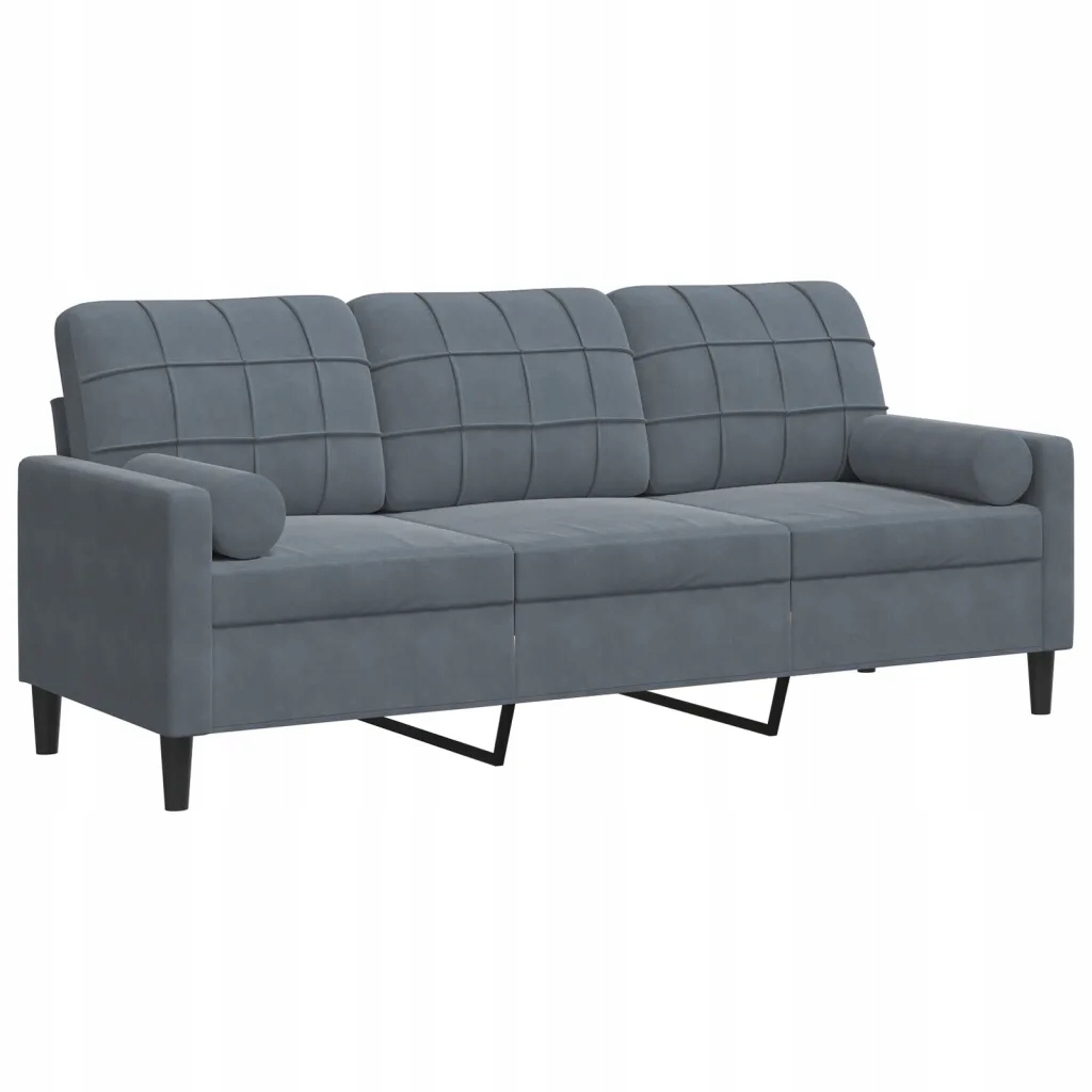 3-osobowa sofa z poduszkami, ciemnoszara, 180 cm, aksamit – Idealne miejsce do relaksu
