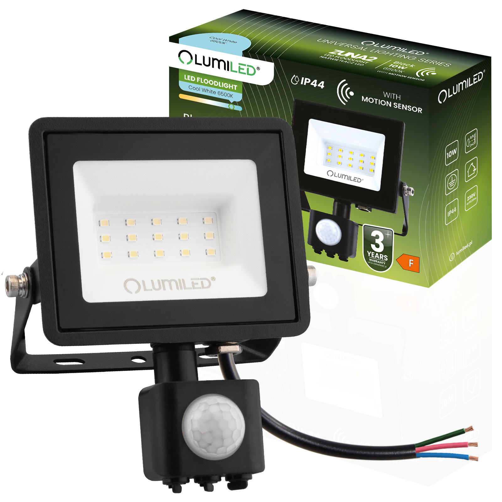 Naświetlacz LED ZUNA2 10W 900lm 6500K IP44 z czujnikiem ruchu LUMILED – Nowoczesne oświetlenie do Twojego domu