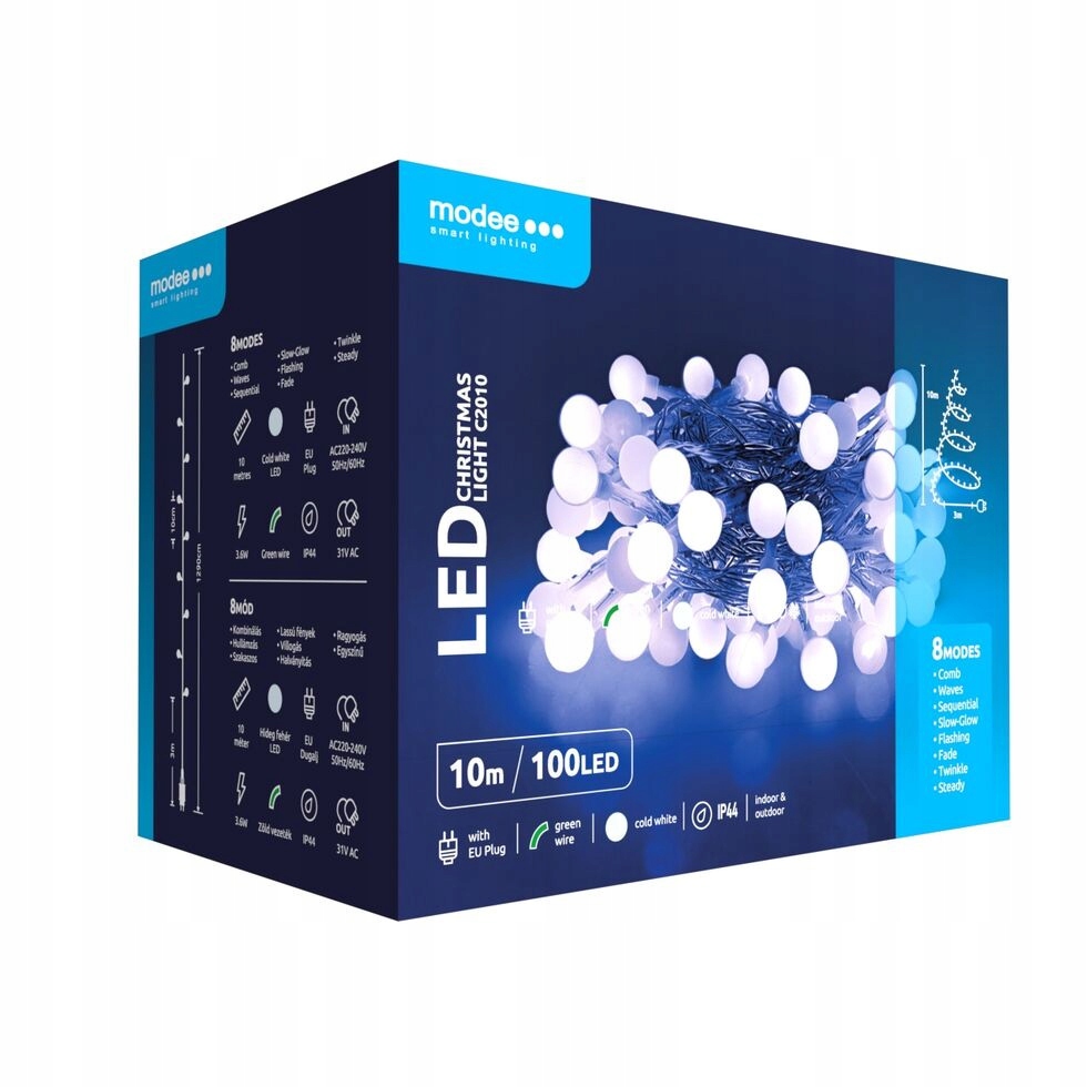 Lampki choinkowe 100 LED 20m zimny biały – Idealne do świątecznej dekoracji