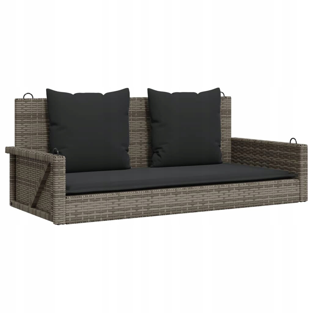 Ławka bujana z poduszkami szara 119x56x48 cm polirattan – Idealny relaks na świeżym powietrzu