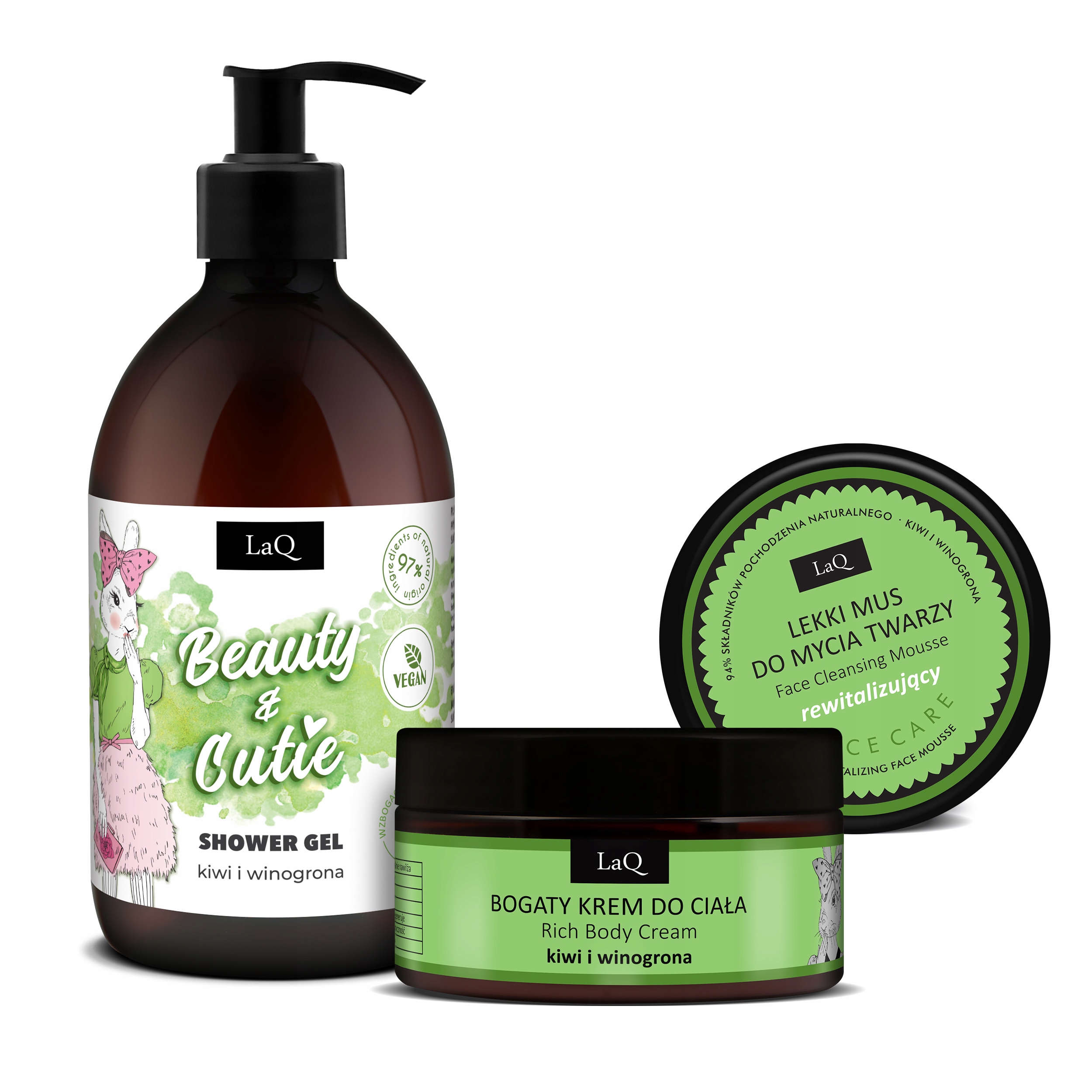 Beauty & Cutie zestaw żel pod prysznic 500ml + bogaty krem do ciała 200ml + lekki mus do mycia twarzy 40g – Twoje codzienne rytuały pielęgnacyjne