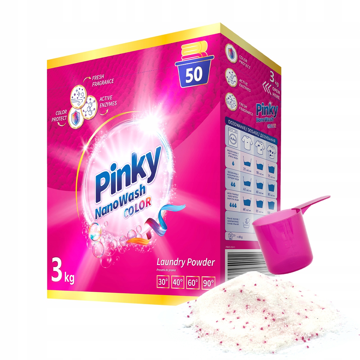Proszek do prania koloru 50 prań 3kg NanoWash Color PINKY – Skuteczność i świeżość w każdym praniu