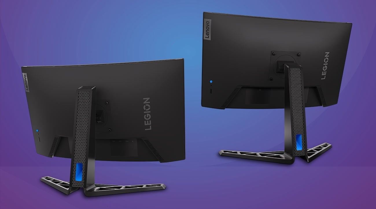 Dwa monitory Lenovo R27qc-30 tyłem