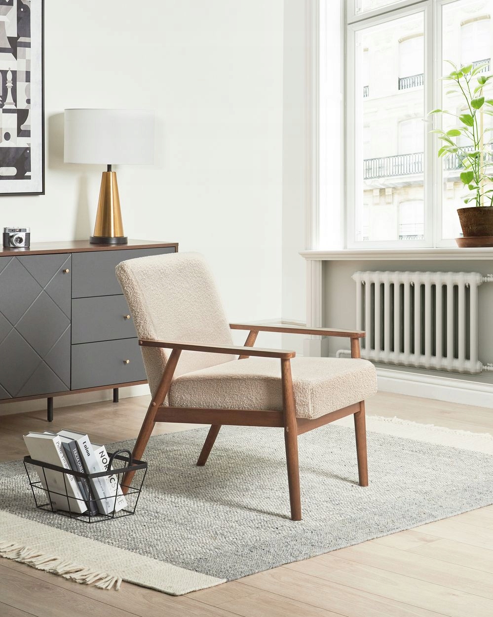 Fotel ESRUM Boucle Beżowy – Elegancja i komfort w Twoim wnętrzu