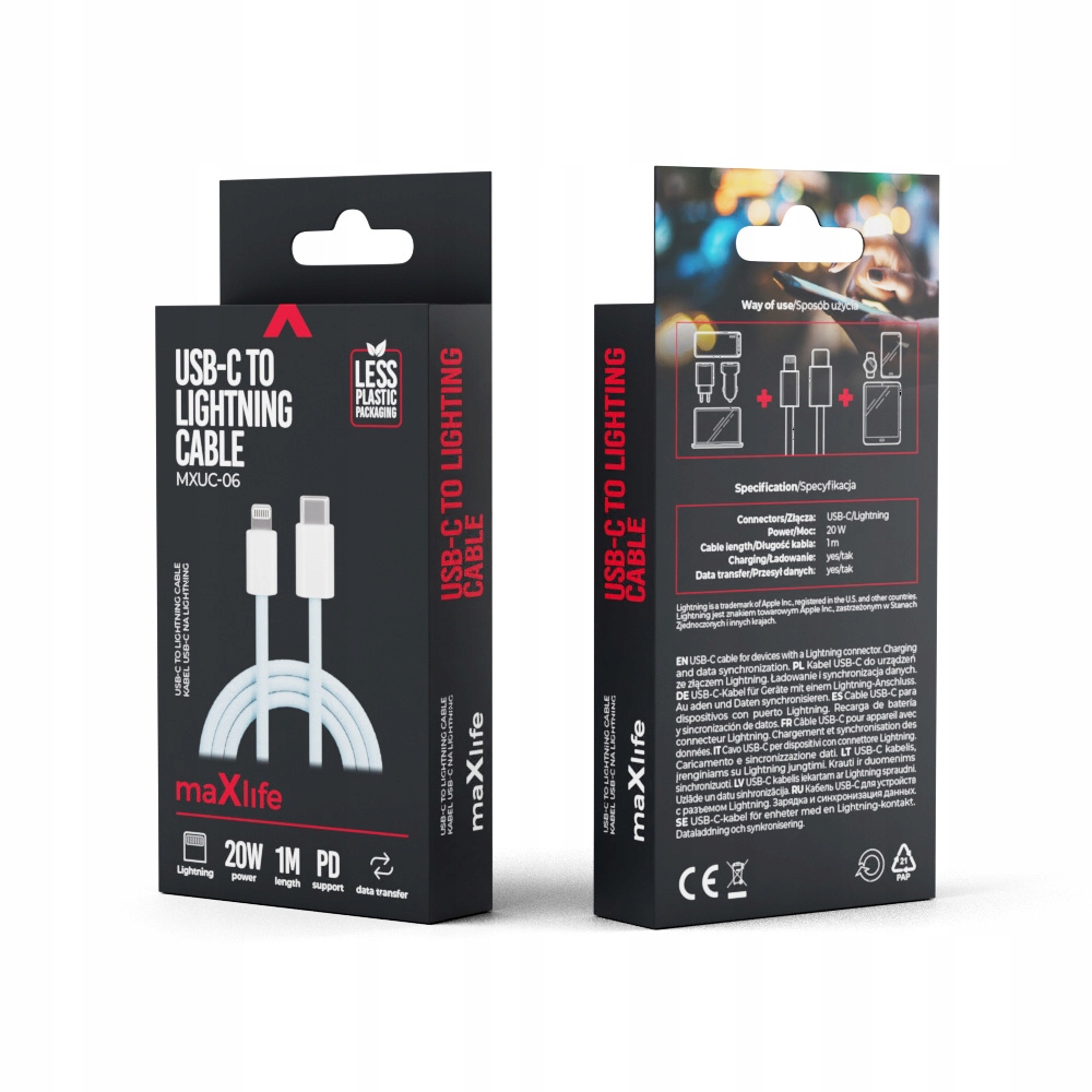 Maxlife kabel MXUC-06 USB-C - Lightning 1,0 m 20W niebieski nylonowy – Idealne połączenie stylu i funkcjonalności