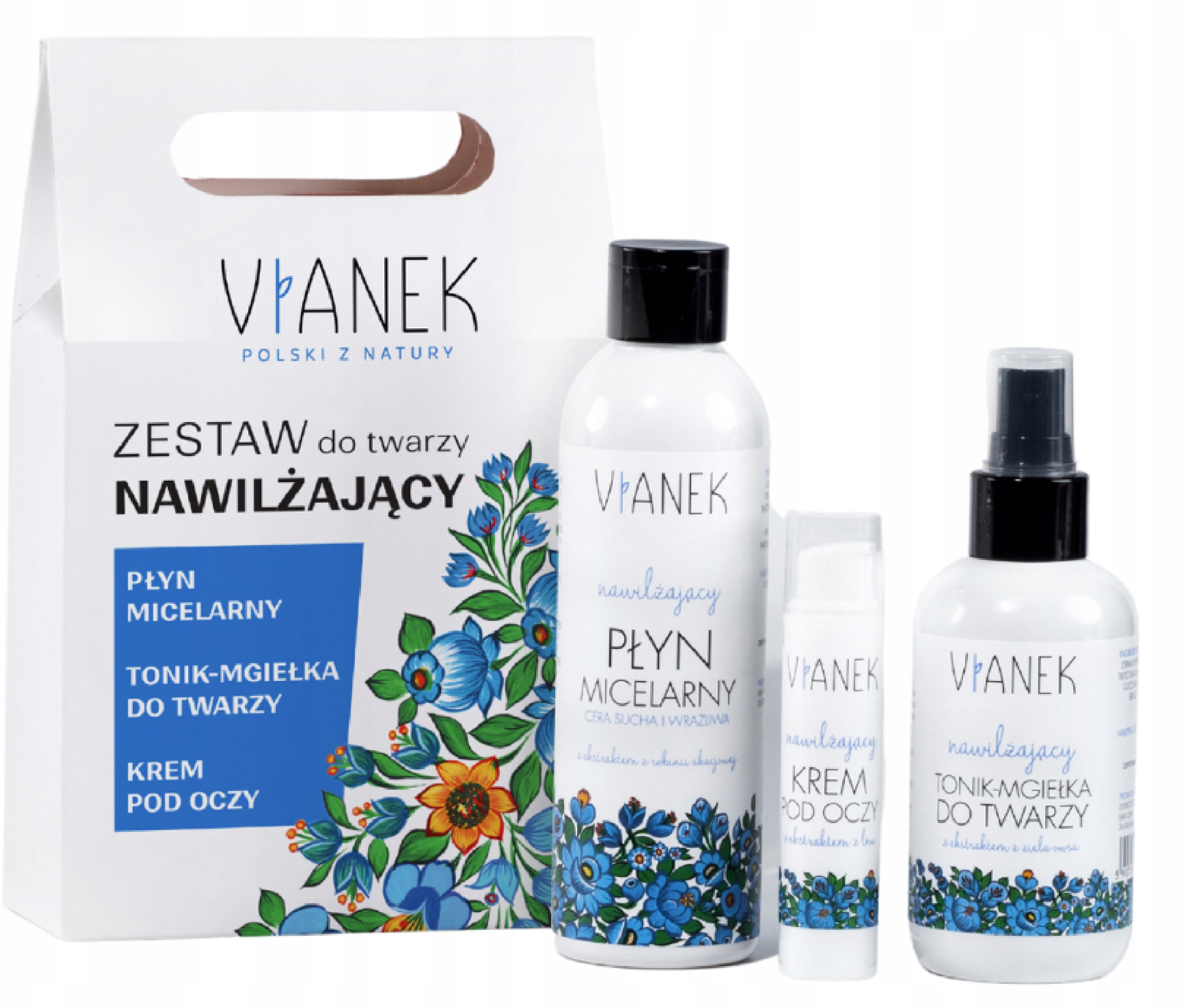 VIANEK_SET Zestaw Do Twarzy Nawilżający - Mgiełka, Krem pod Oczy i Płyn Micelarny