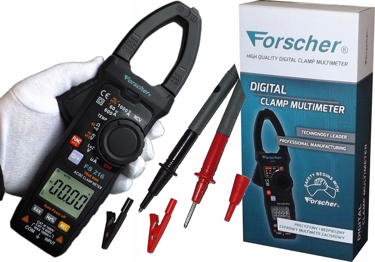 Multimetr cęgowy z autozakresem i pomiarem True RMS FORSCHER FS216 – Twój niezawodny partner w pomiarach