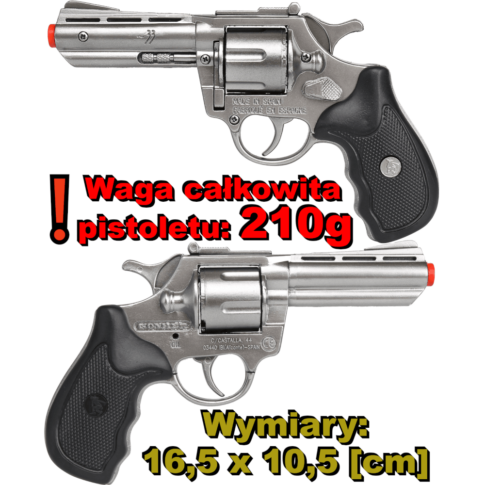GONHER Metalowy REWOLWER Policyjny Pistolet Na Kapiszony Hukowy 8-Strzałowy TOMDORIX