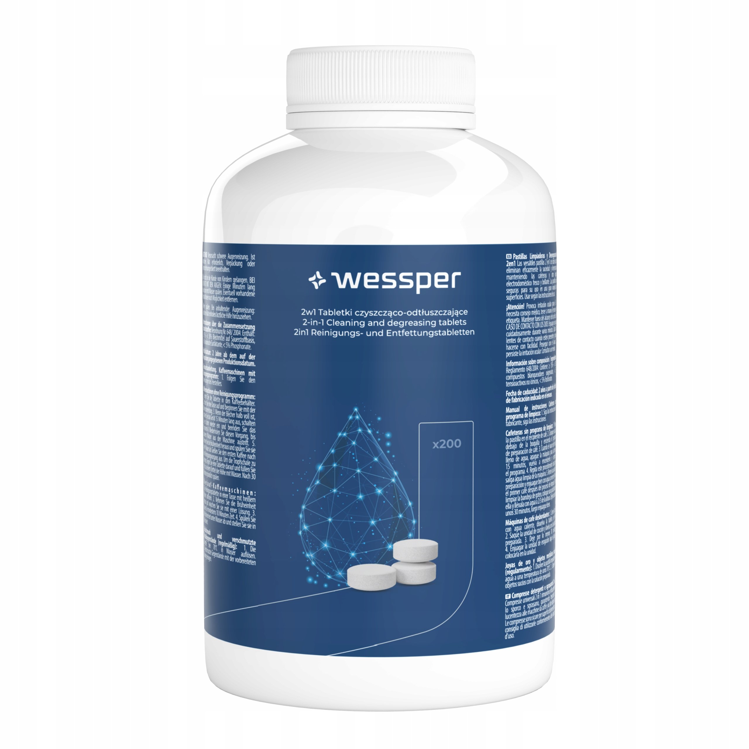 Wessper 2w1 Tabletki czyszcząco-odtłuszczające 200 szt – Idealne do ekspresów do kawy