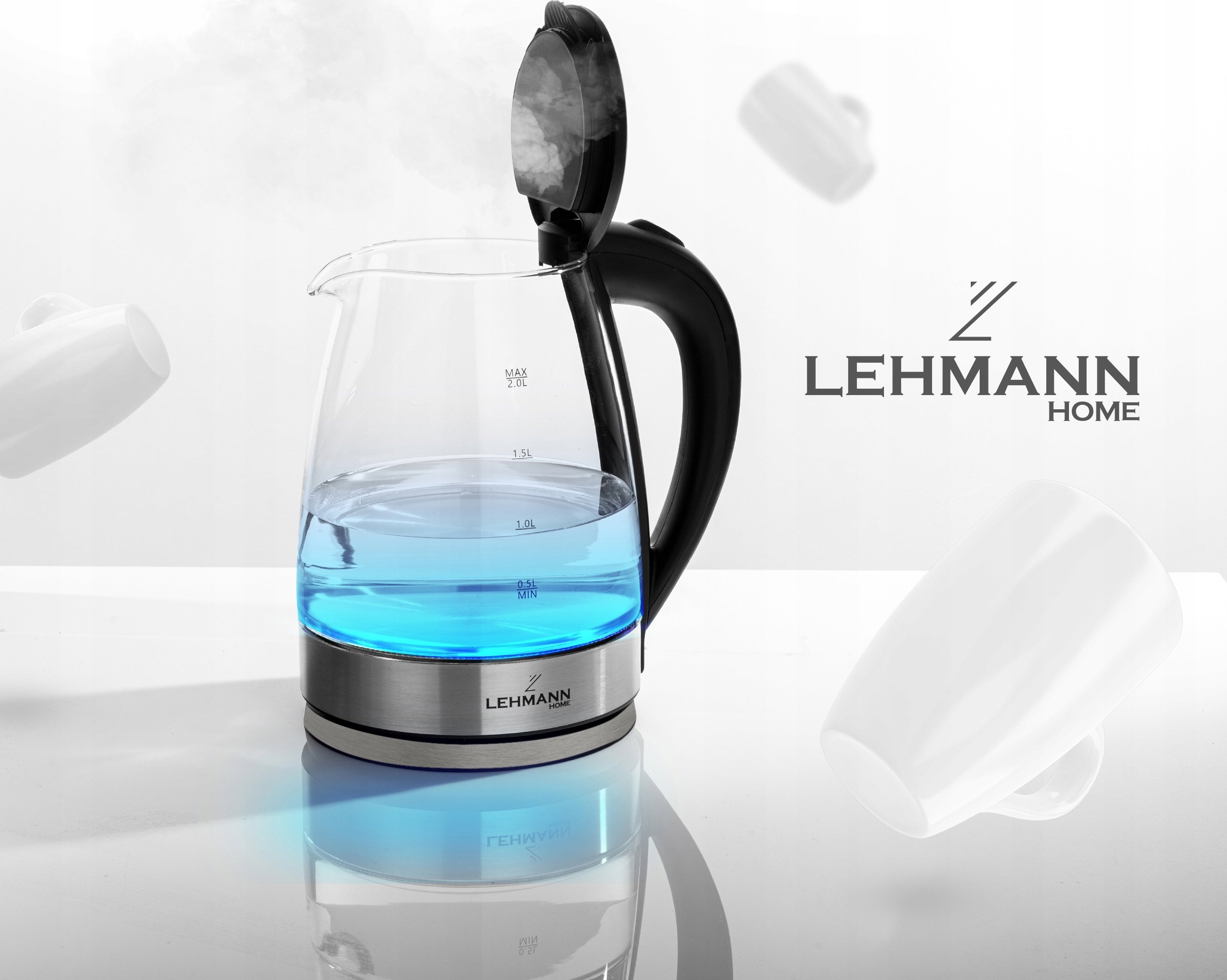 CZAJNIK ELEKTRYCZNY SZKLANY BEZPRZEWODOWY PODŚWIETLANY Z LED 2L MOCNY 2200W Materiał metal szkło tworzywo sztuczne