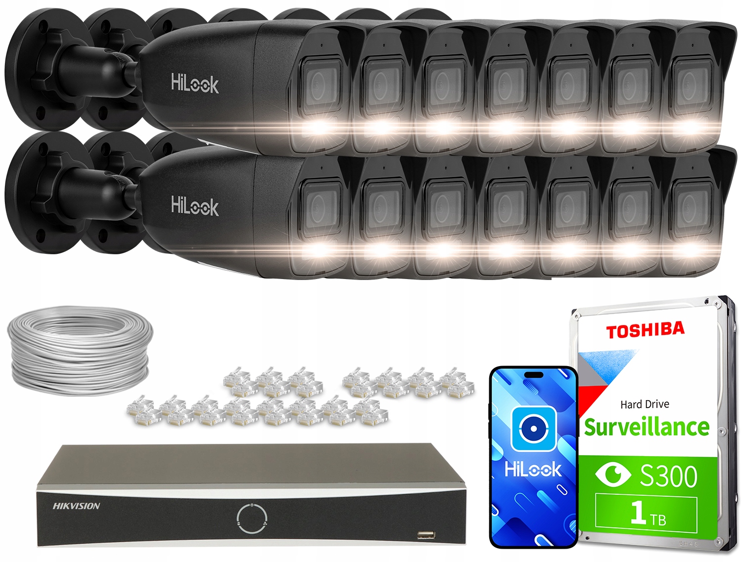 Zestaw do monitoringu 14x IPCAM-B4-30DL DS-7616NXI-K2/16P(D) Black – Kompleksowe rozwiązanie dla Twojego bezpieczeństwa