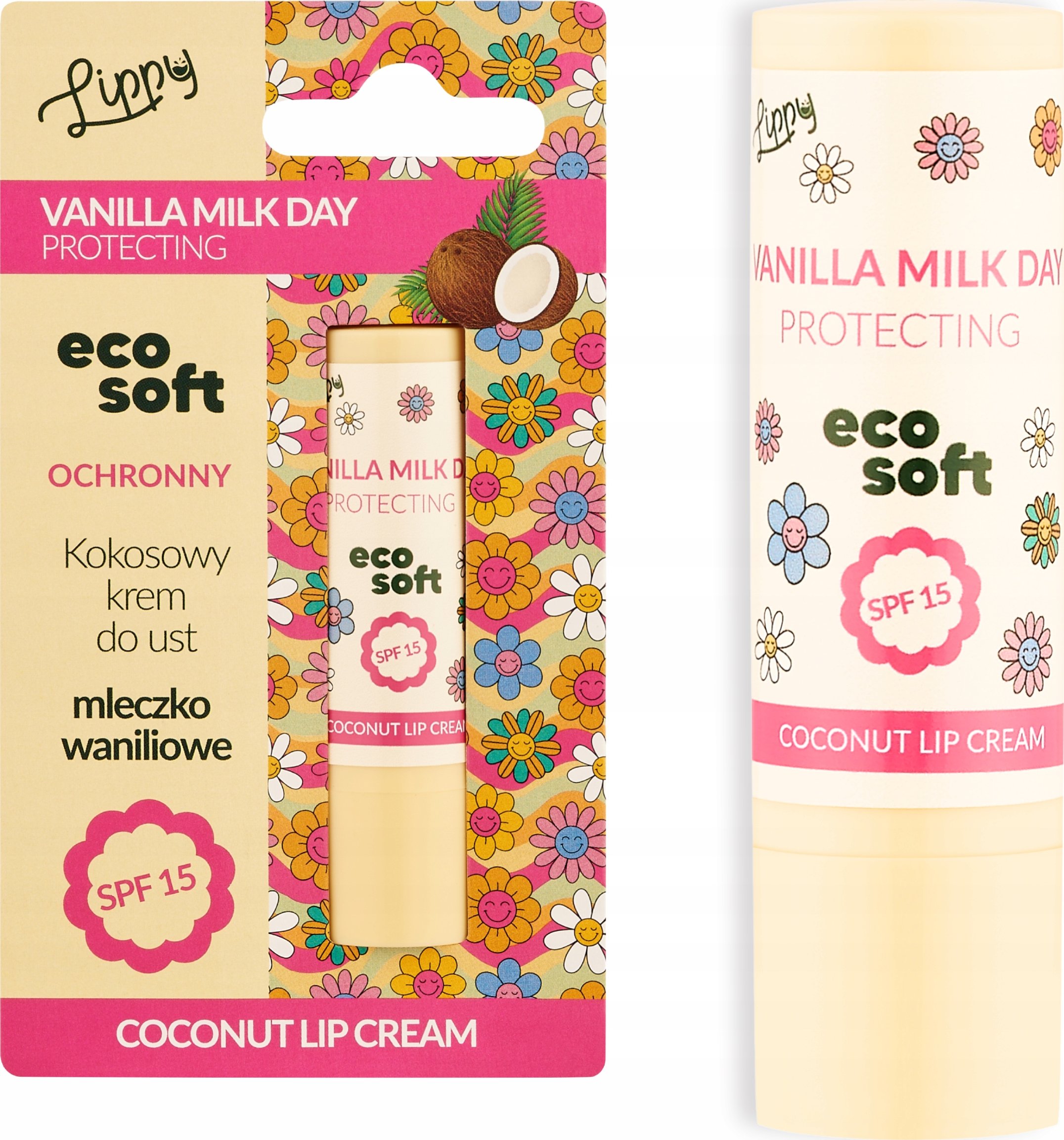 Kokosowy balsam do ust Lippy Day ECOSOFT – Wanilia i mleczko waniliowe