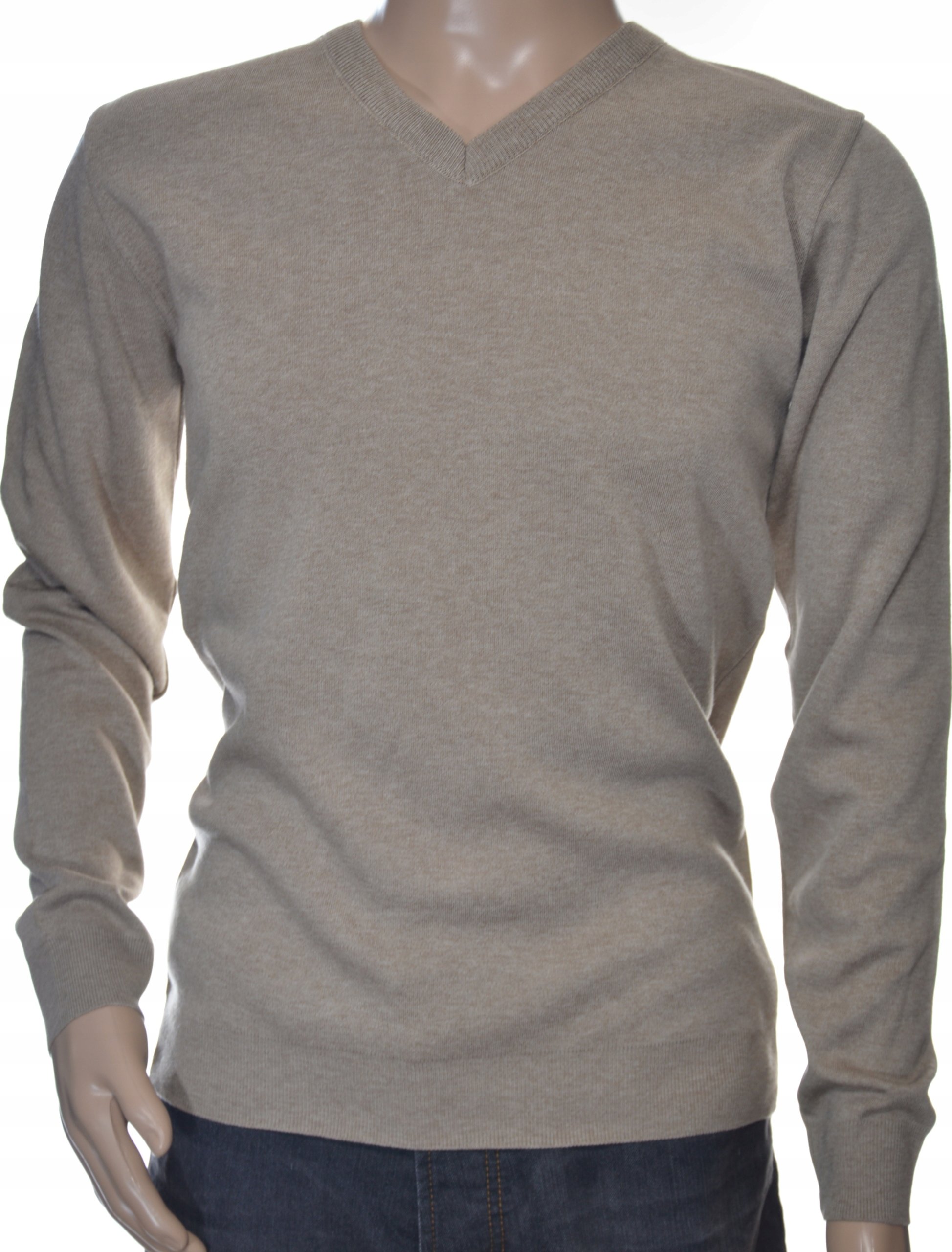 Sweter męski wełniany w szpic z wełny niegryzący XL beż 1703 – Klasyka i elegancja na co dzień