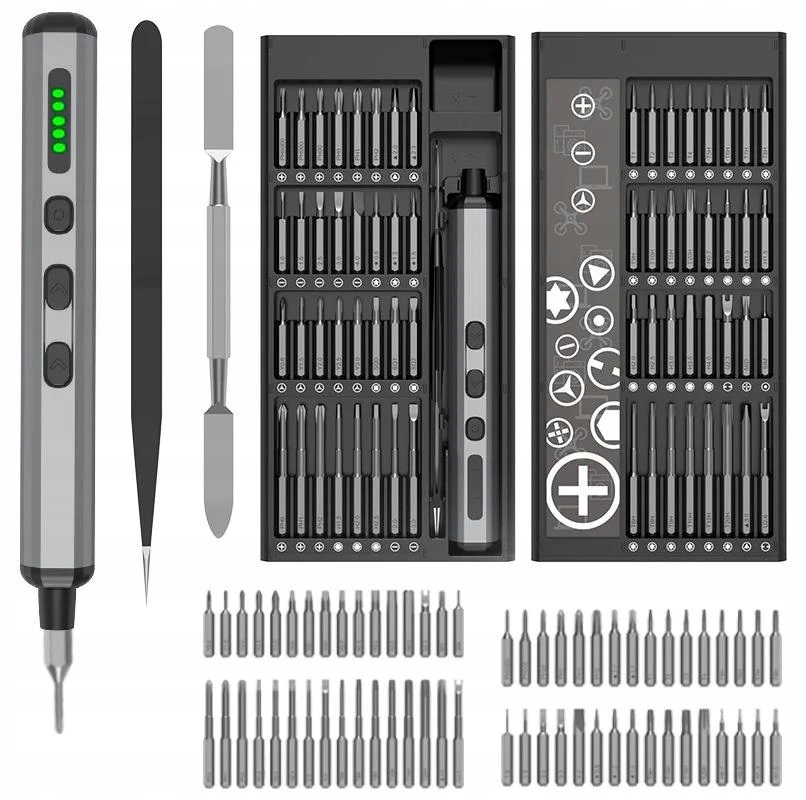 Elektryczny precyzyjny śrubokręt wkrętak z bitami - zestaw 68 elementów