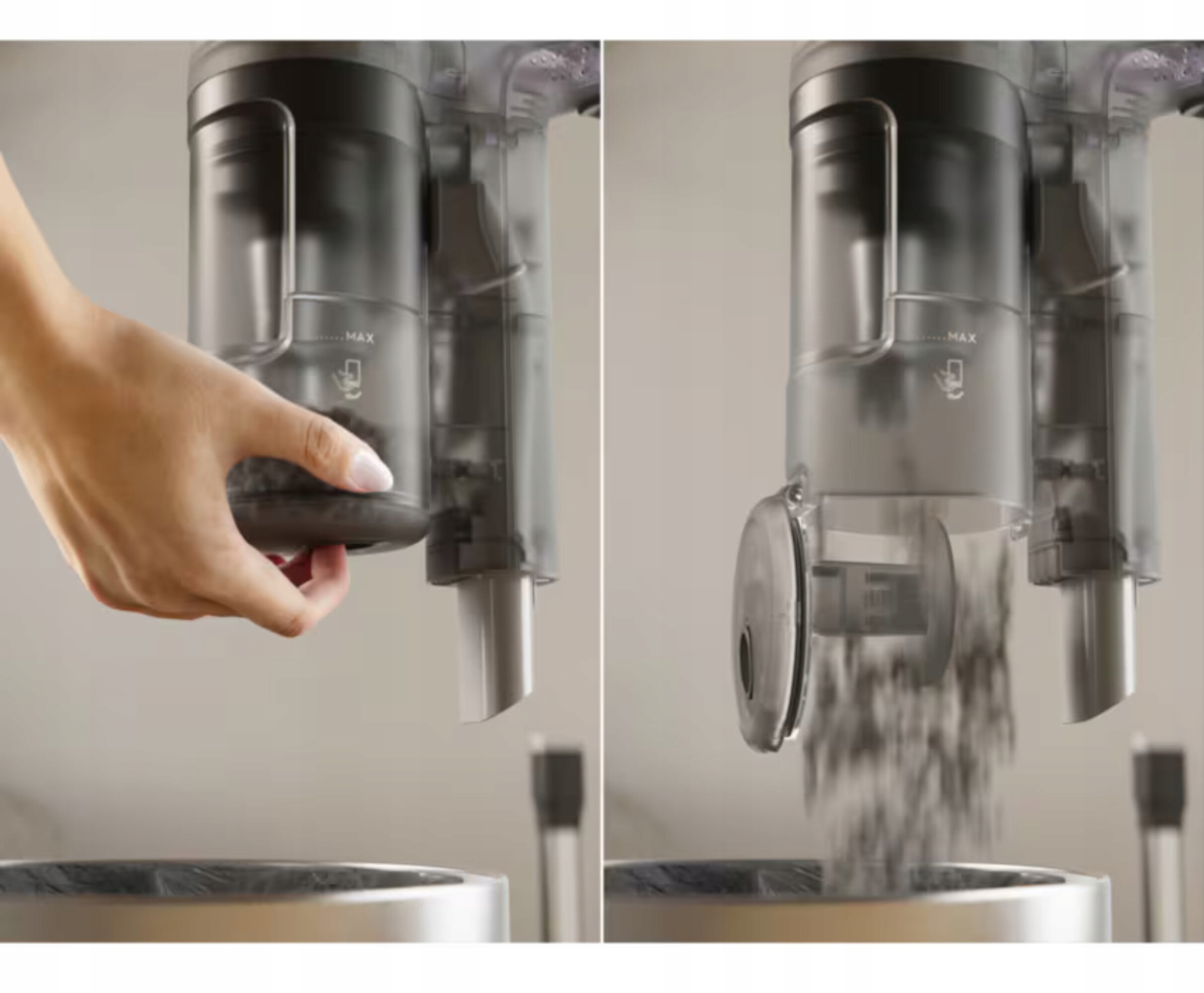 Szybkie opróżnianie pojemnika na kurz bez kontaktu z kurzem