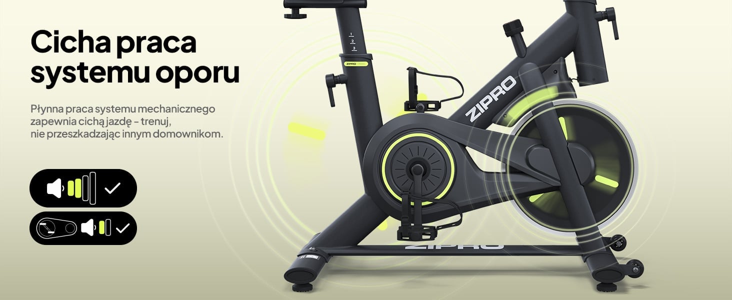 Rower spinningowy ZIPRO Modo - Magnetyczny system oporu z napędem paskowym