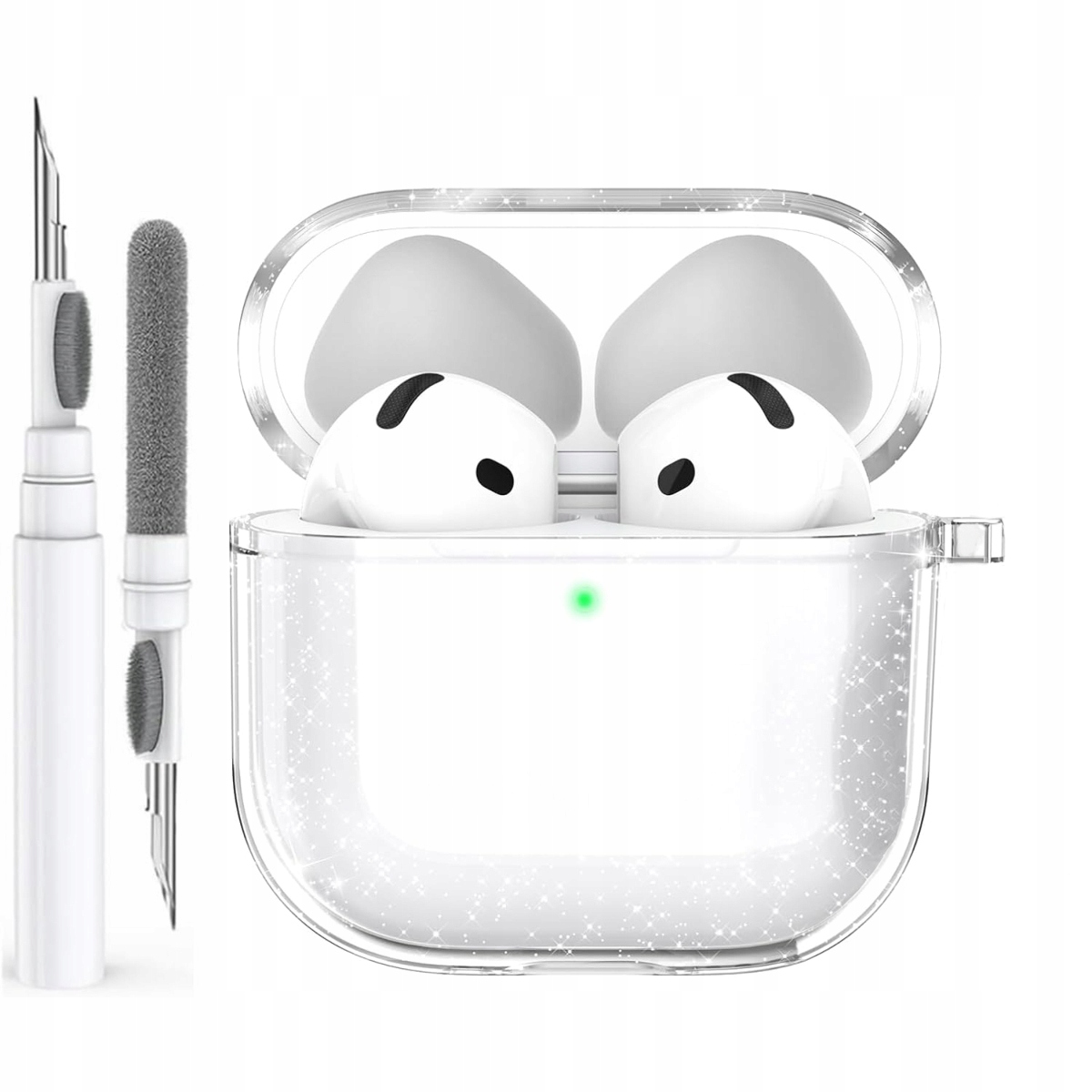 Etui przezroczyste z brokatem do Apple AirPods 4 – Styl i ochrona w jednym