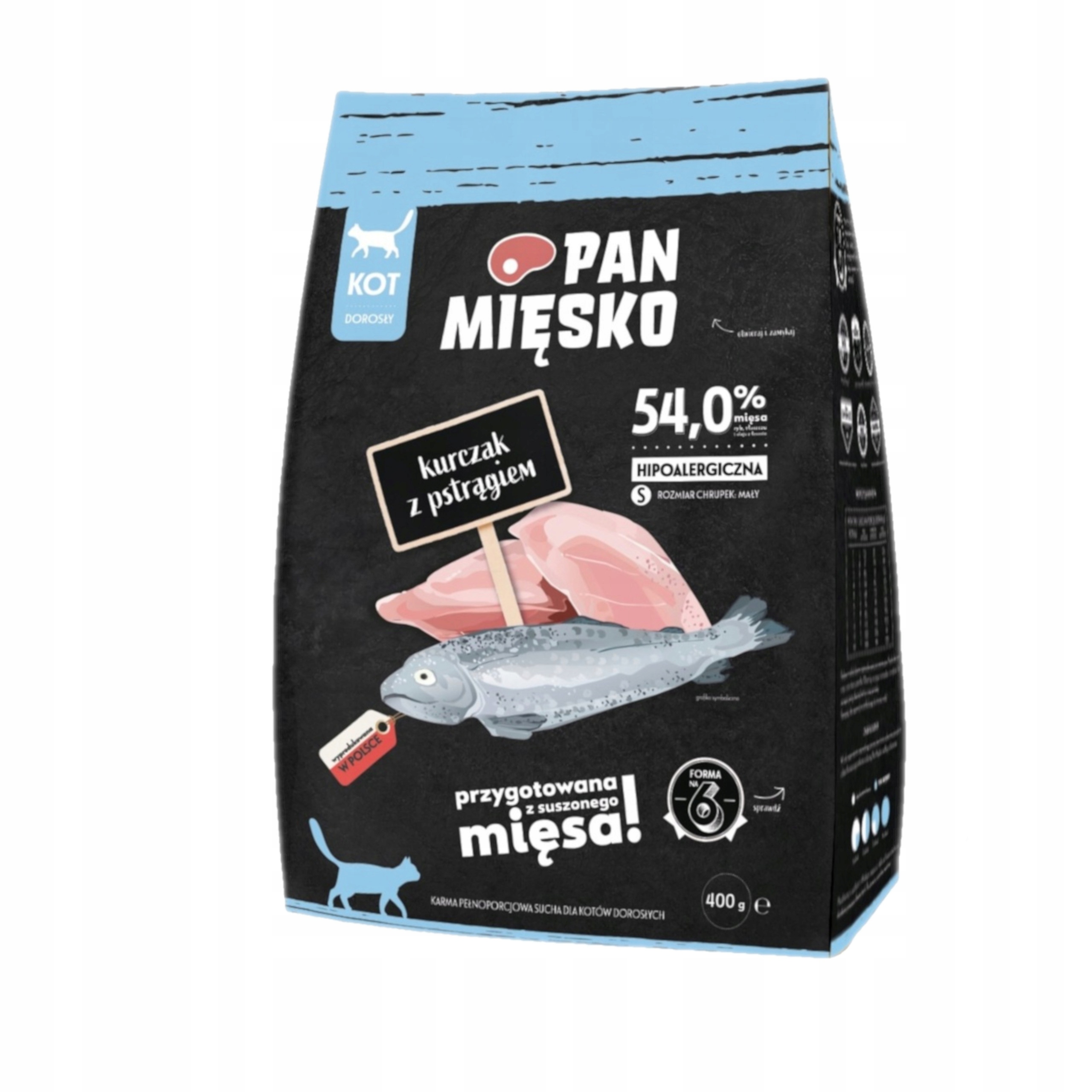 Kurczak z Pstrągiem – Sucha Karma dla Kota Pan Mięsko 400g
