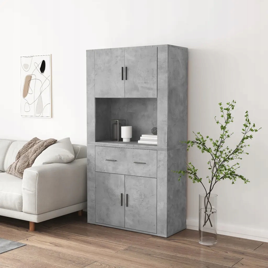 Wysoka szafka w szarości betonu – Styl i funkcjonalność w Twoim wnętrzu