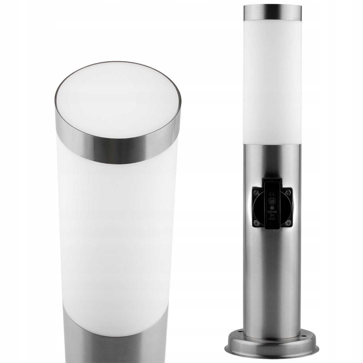 Lampa Ogrodowa Zewnętrzna E27 INOX SŁUPEK 45cm z Gniazdem 230V
