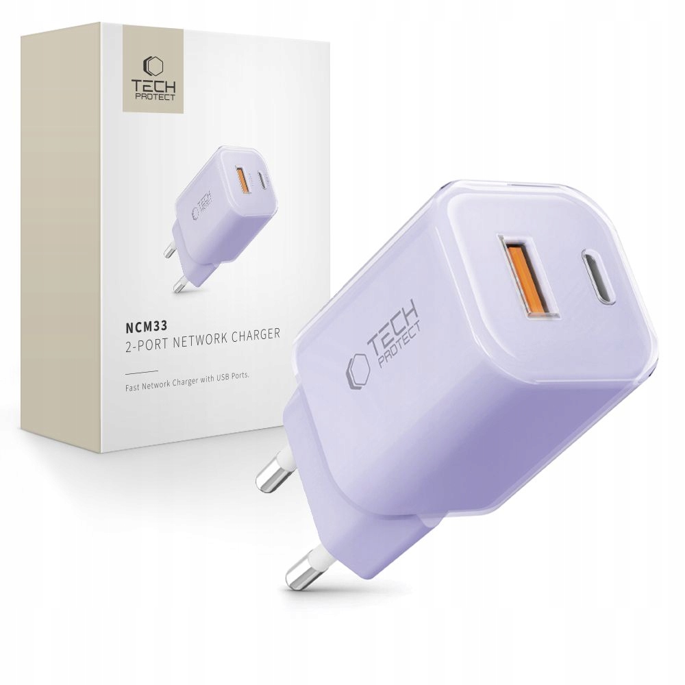 TECH-PROTECT NCM33 2-PORT NETWORK CHARGER PD 33W / QC3.0 BABY PURPLE – Nowoczesna ładowarka do Twoich urządzeń