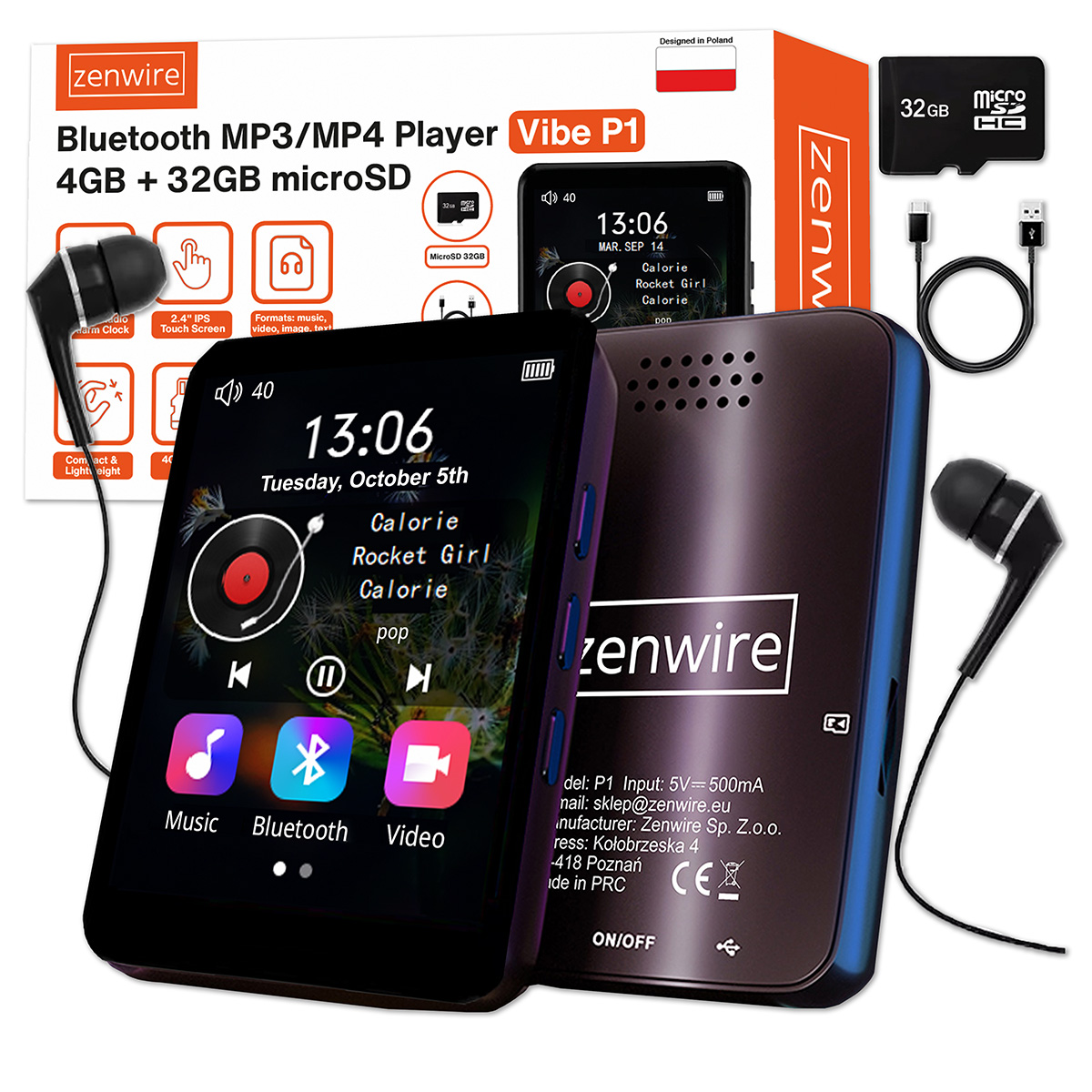 Odtwarzacz Przenośny MP3 MP4 Bluetooth Radio FM Dyktafon SD Słuchawki 36GB – Twoje mobilne centrum multimedialne