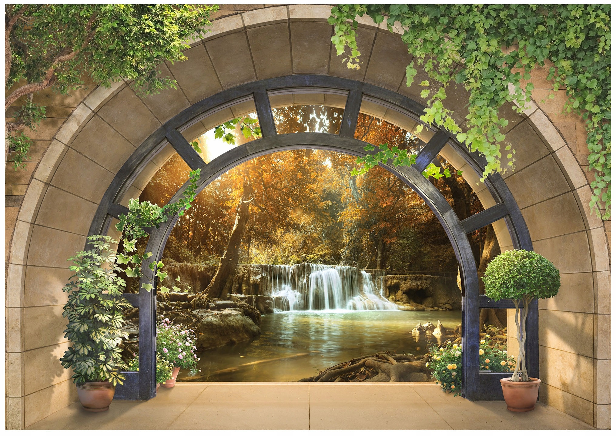 Fototapeta 3D Okno Wodospad do Sypialni Salonu Tapeta Flizelina 150x105