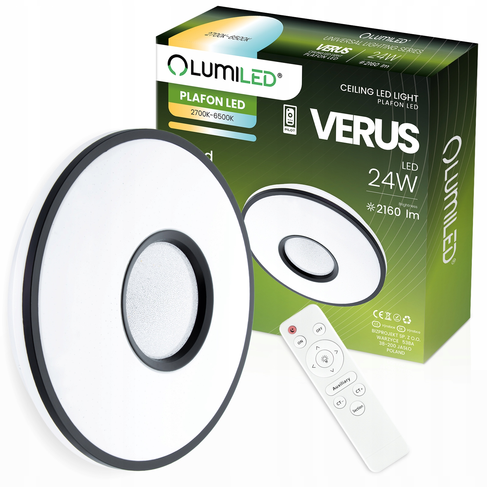 Plafon LED Lampa Sufitowa Natynkowa VERUS 24W IP44 CCT Okrągły 38cm + PILOT LUMILED – Nowoczesne oświetlenie do Twojego wnętrza