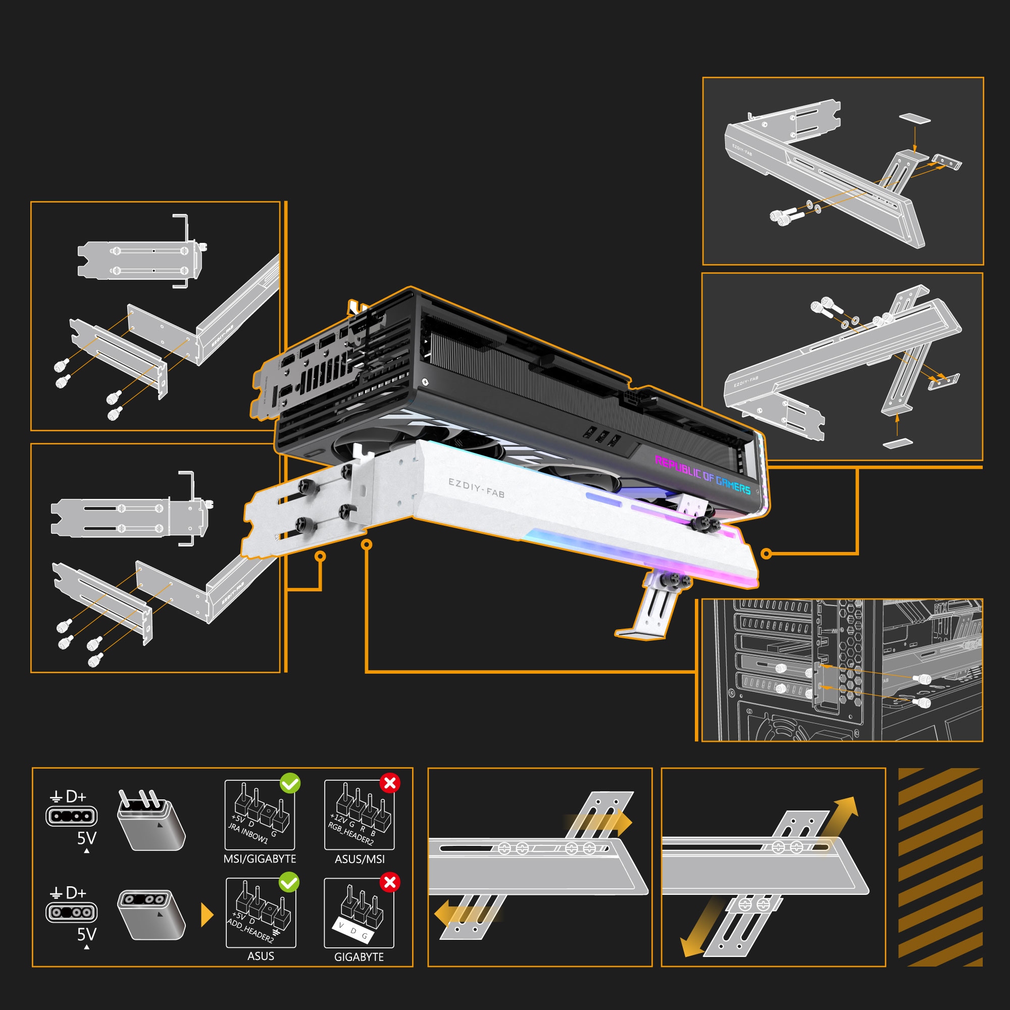 Ruchomy wspornik dla bezpiecznego mocowania karty graficznej