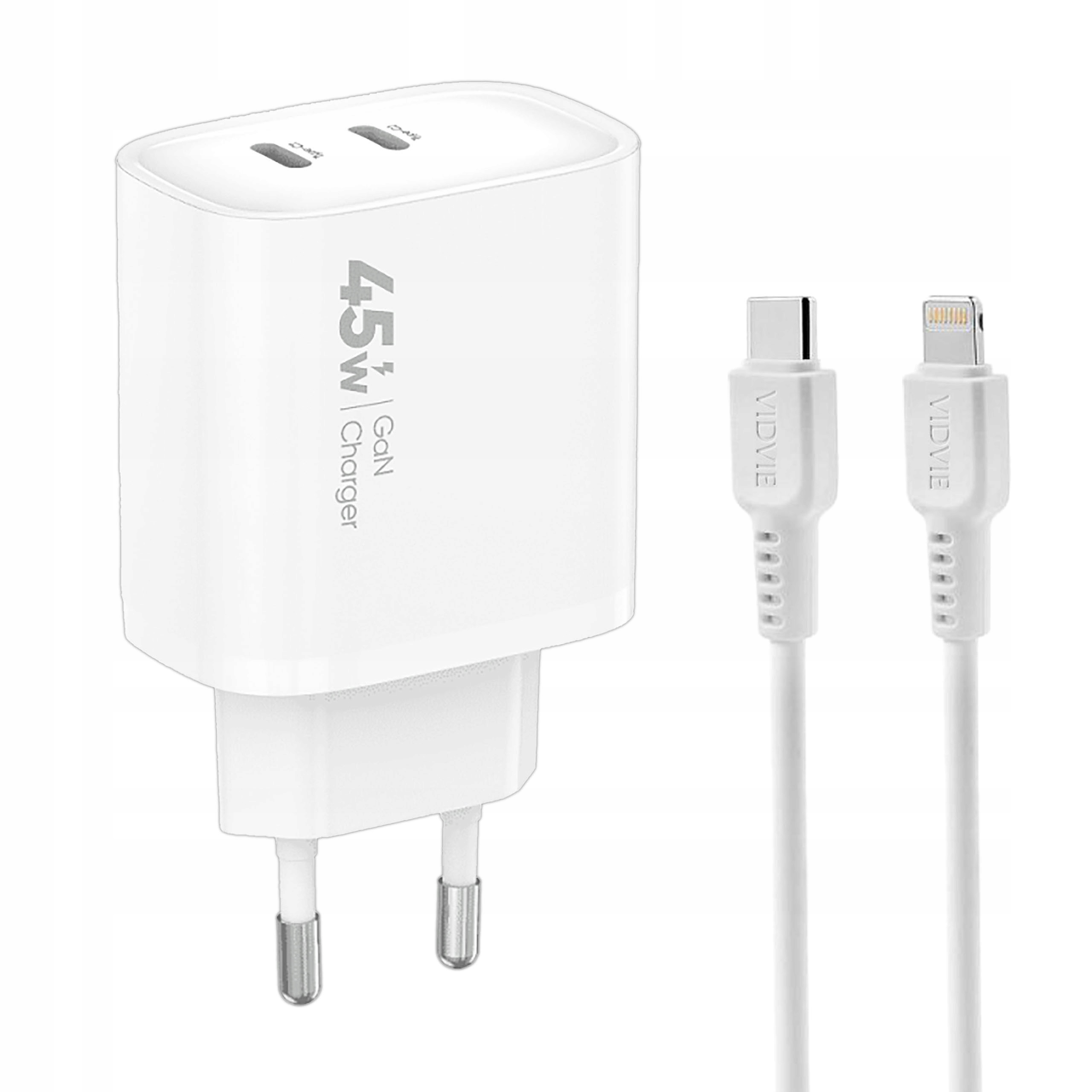 W zestawie – Ładowarka z dwoma gniazdami USB-C i kabel Lightning