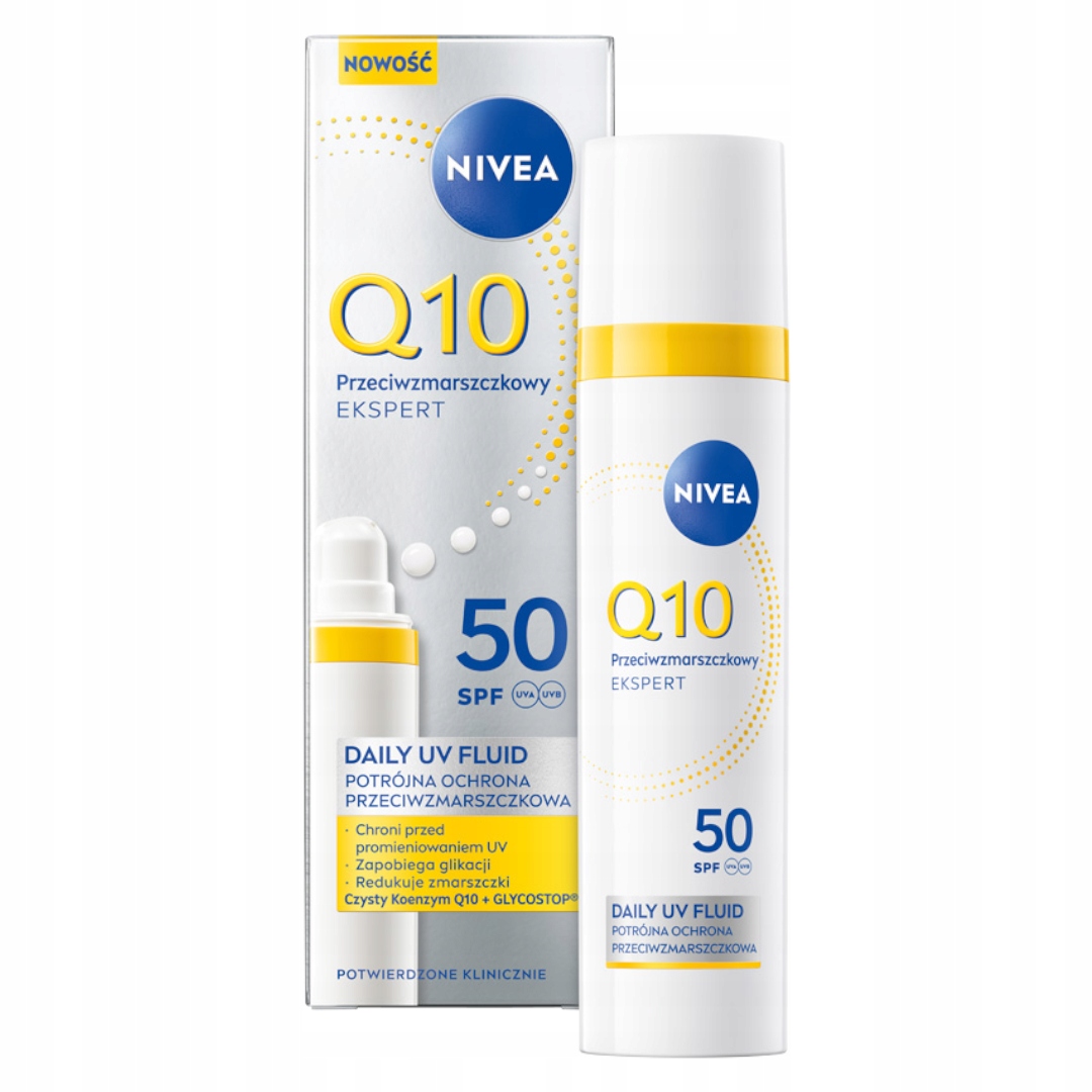 NIVEA Q10 Daily UV Fluid Przeciwzmarszczkowy SPF 50 – Ochrona i pielęgnacja w jednym