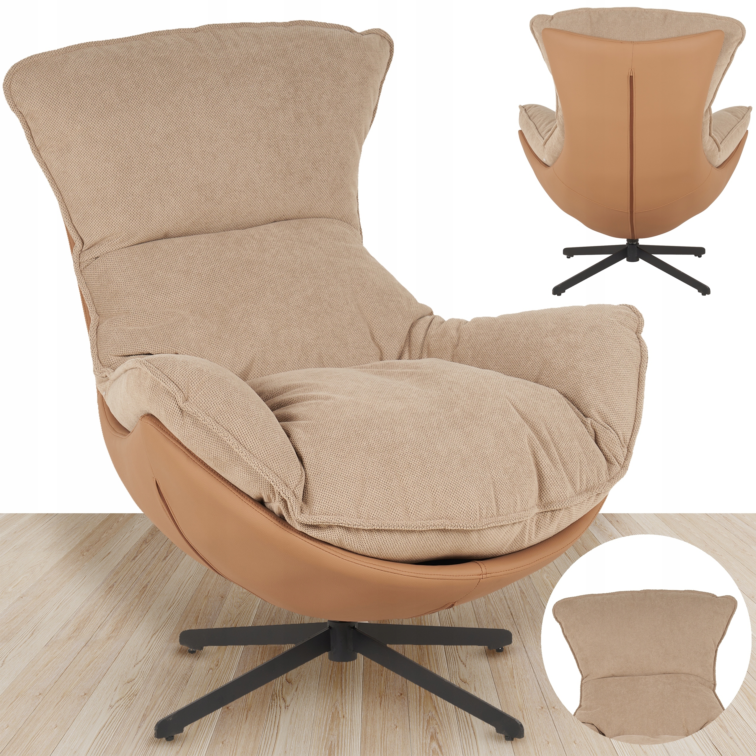Fotel obrotowy z poduszką JASPER beżowy – Komfort i styl w Twoim salonie
