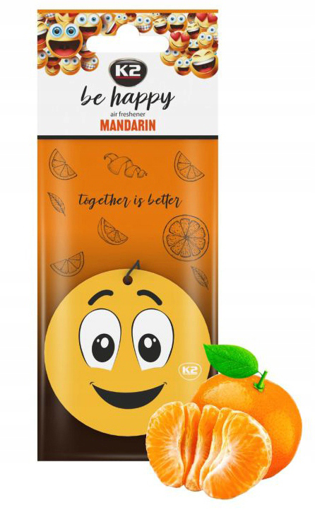 K2 BE HAPPY ZAPACH ODŚWIEŻACZ ZAWIESZKA MANDARYNKA – Radość w Twoim samochodzie