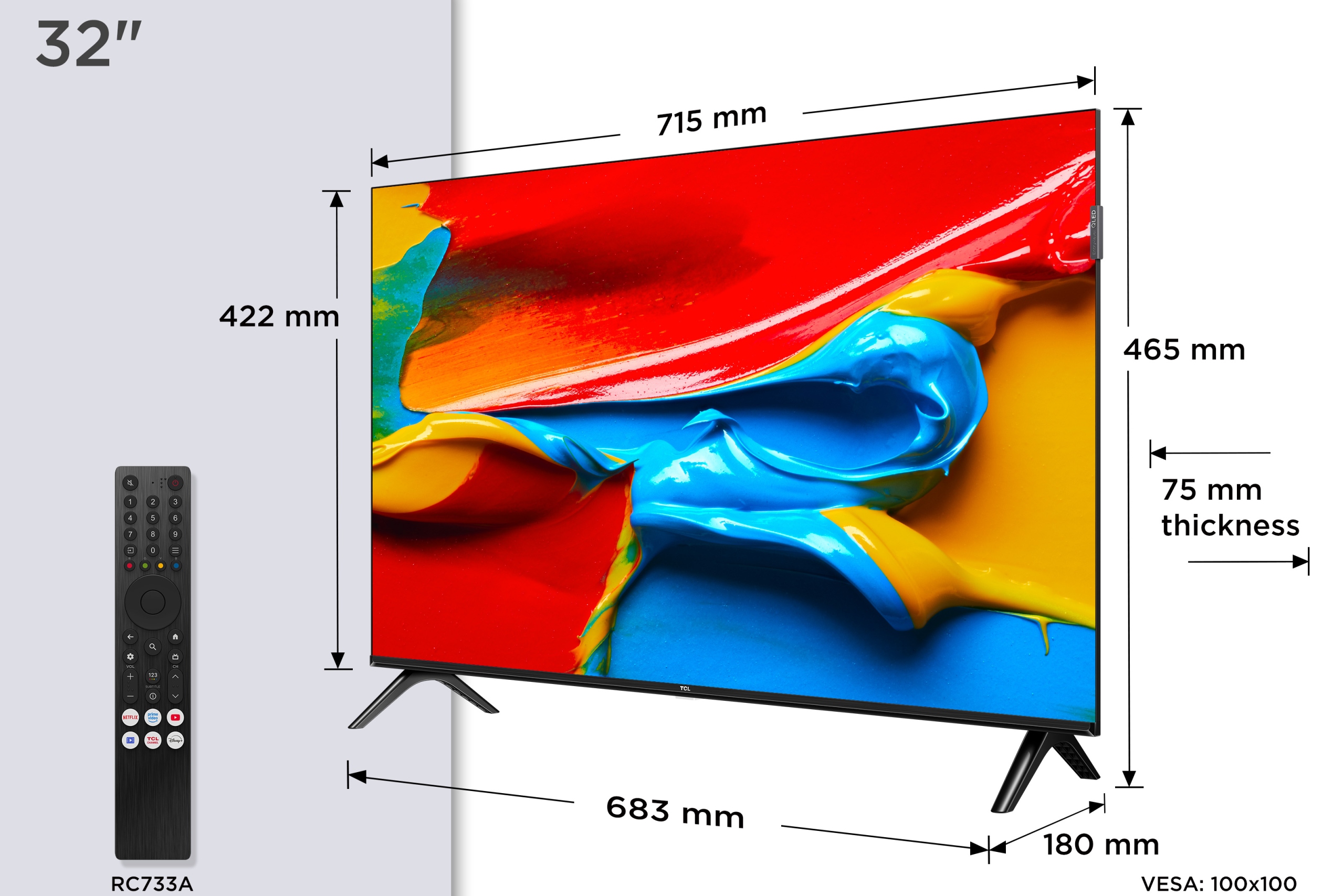 Wymiary i waga telewizora TCL 32V4C