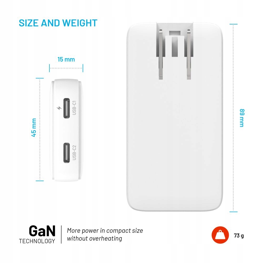 Ładowarka sieciowa GaN FIXED Slim Traveller 45W z 2x USB-C – Idealna do podróży