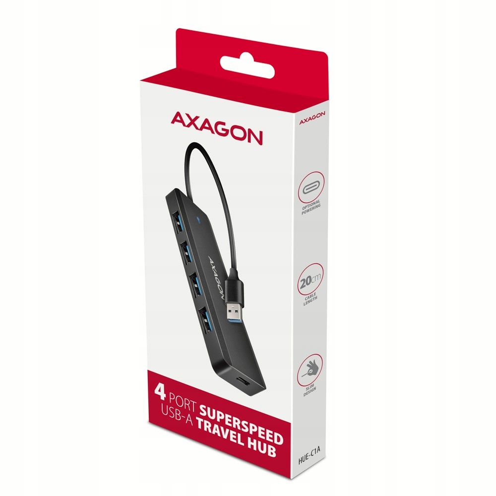 Hub USB AXAGON HUE-C1A – Podróżny koncentrator USB 5Gbps