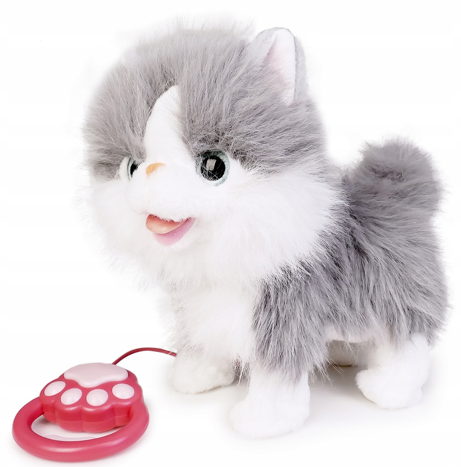 Interaktywne funkcje kotka: chodzenie, miauczenie i merdanie ogonkiem