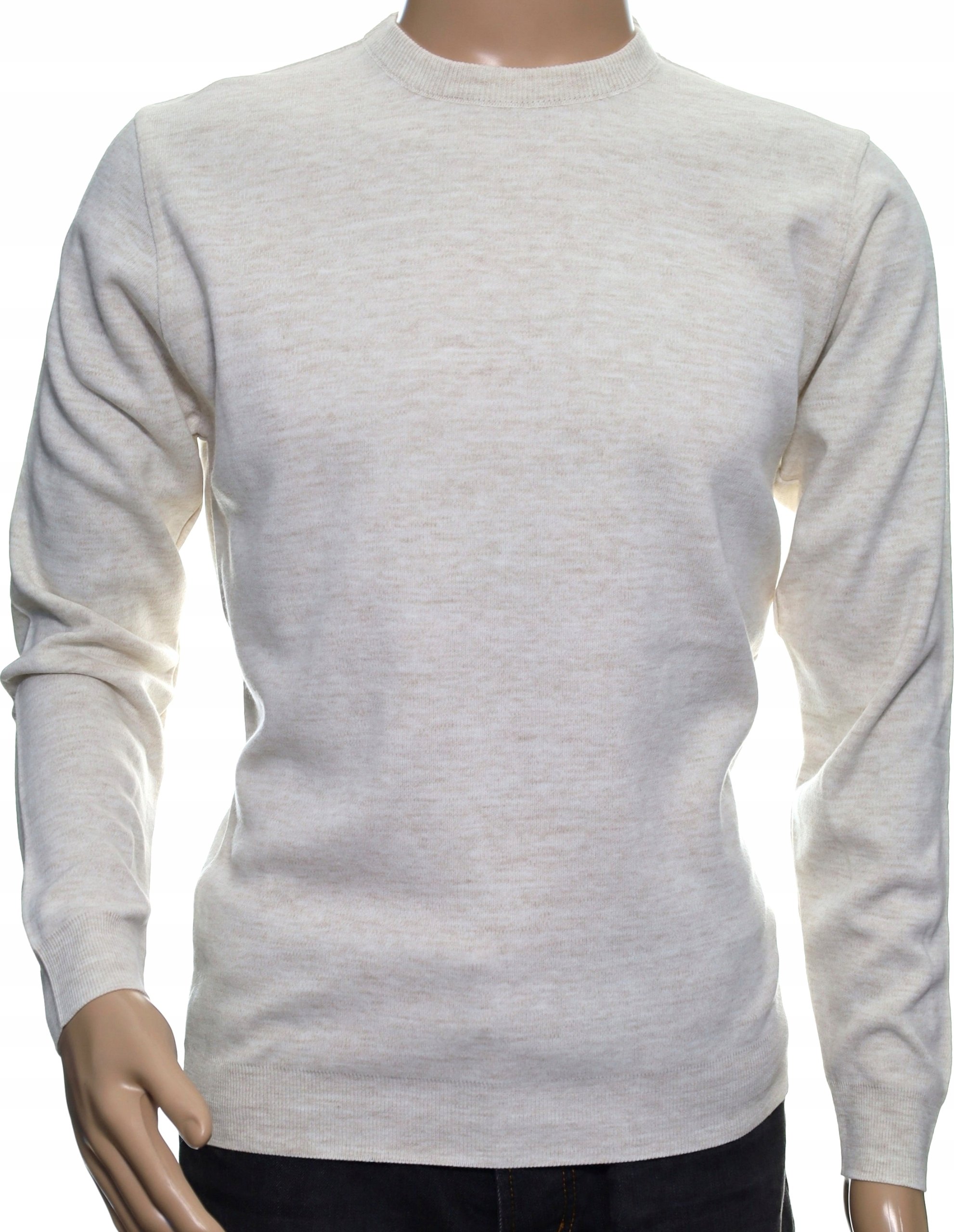 Sweter męski gładki klasyczny wełniany z wełny niegryzący M ecru 1705 – Elegancja na co dzień