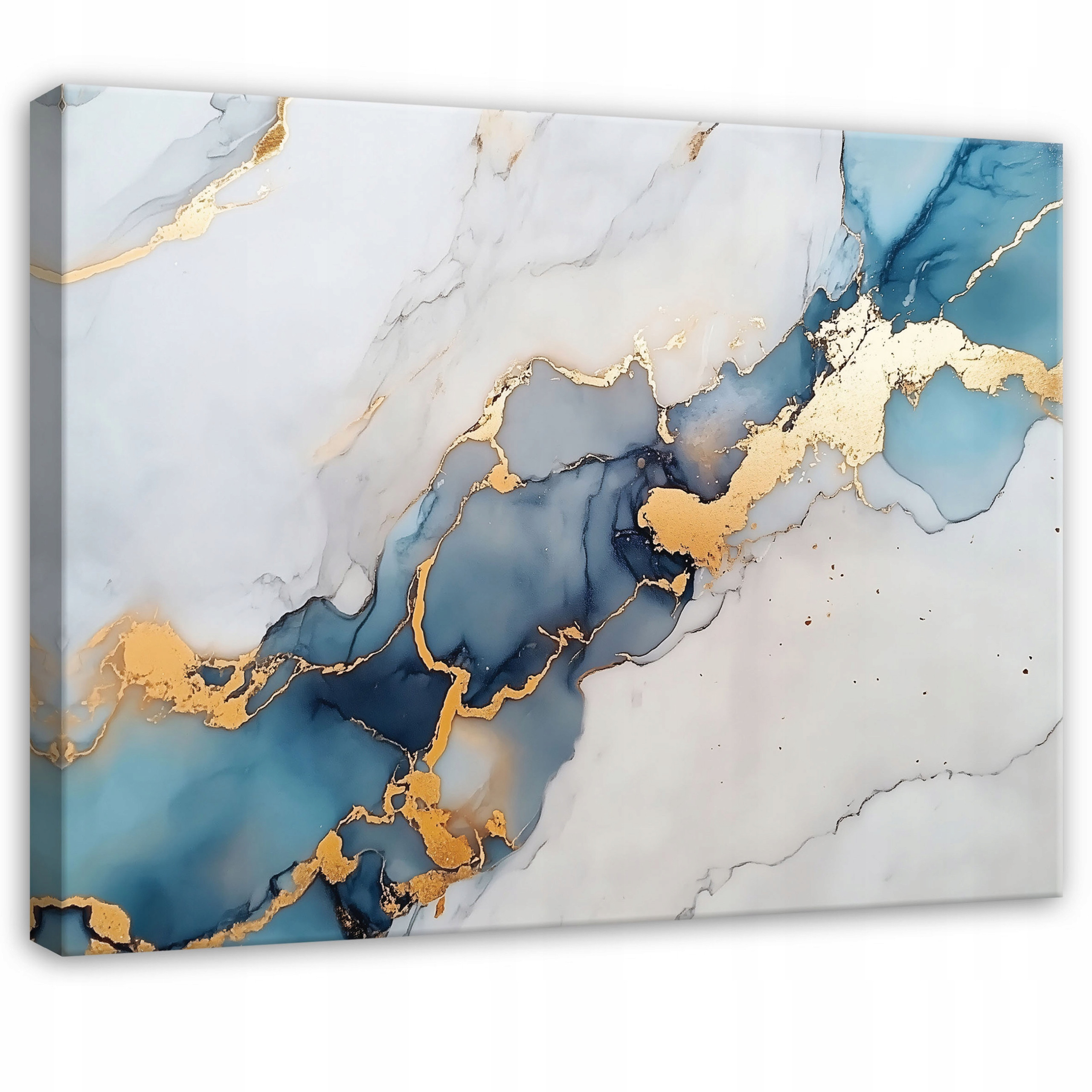 Obraz Abstrakcja Marmur Niebieski Złoto Sypialnia Salon na Płótnie 60x40 – Elegancka dekoracja wnętrza