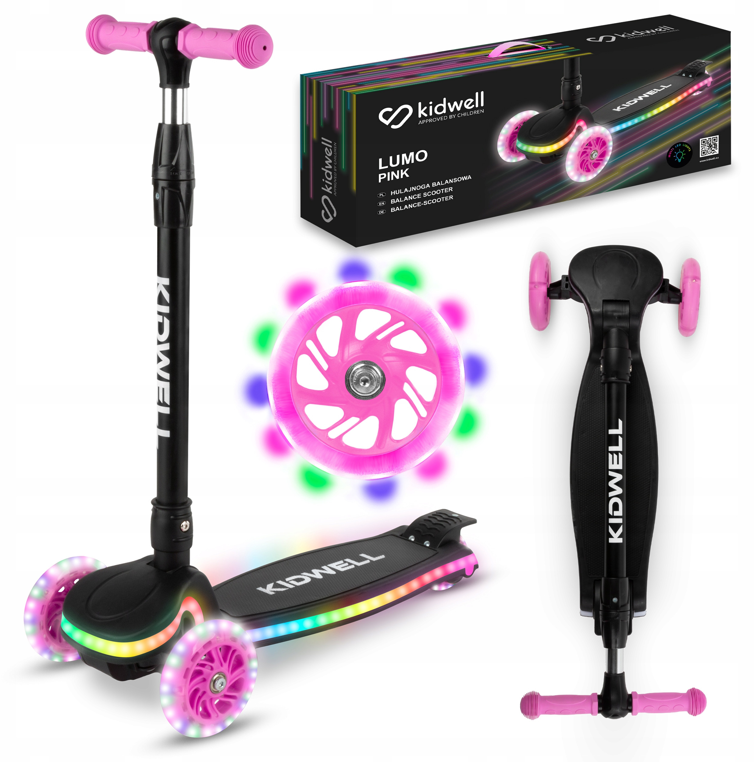 Hulajnoga balansowa Kidwell Lumo Pink – Kolorowa przygoda dla dzieci