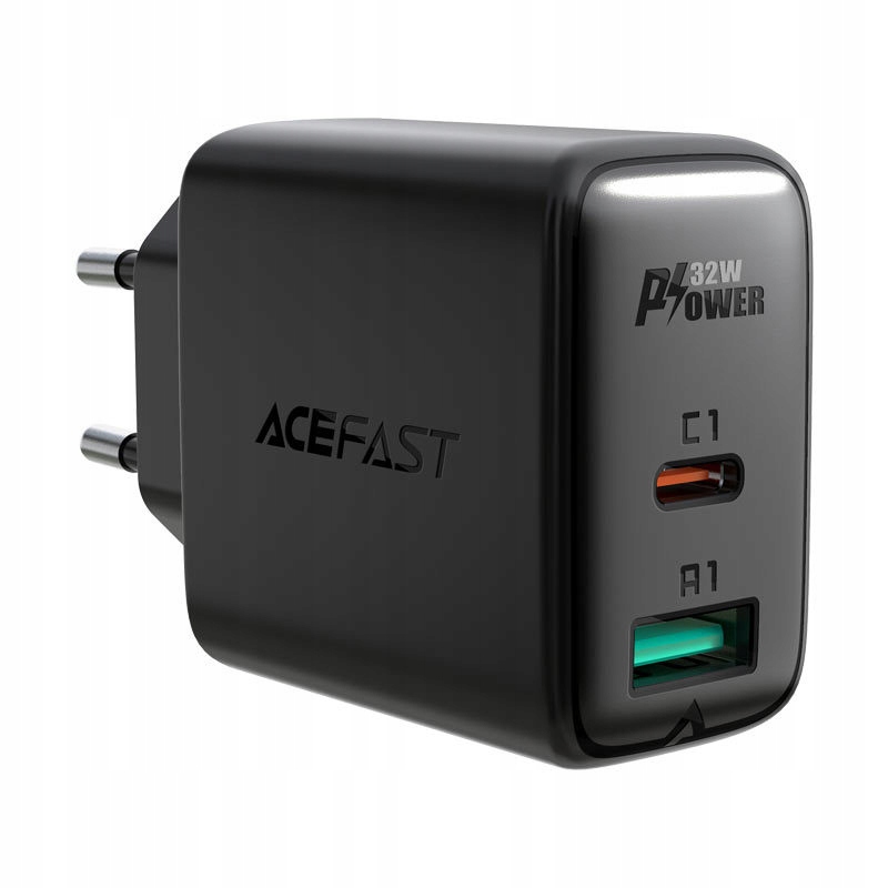 Acefast Ładowarka Sieciowa Typ C + USB QC3.0 PD32W A5 czarna – Szybkie ładowanie dla Twoich urządzeń