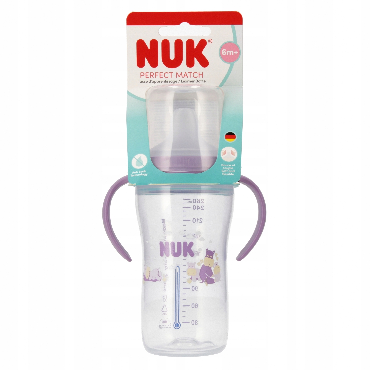 NUK Butelka do nauki picia 260ml Hipopotam 10216315 – Idealny wybór dla Twojego malucha