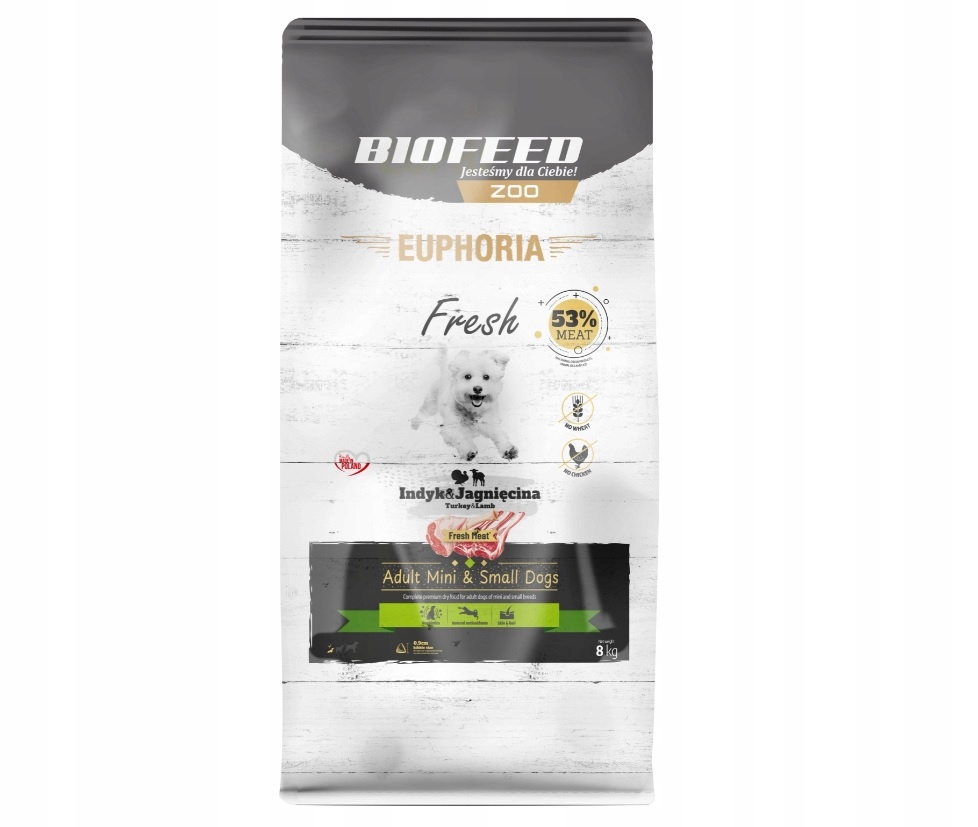 BIOFEED Euphoria Fresh Meat Adult Mini & Small Indyk i Jagnięcina 8kg – Zdrowa karma dla małych psów