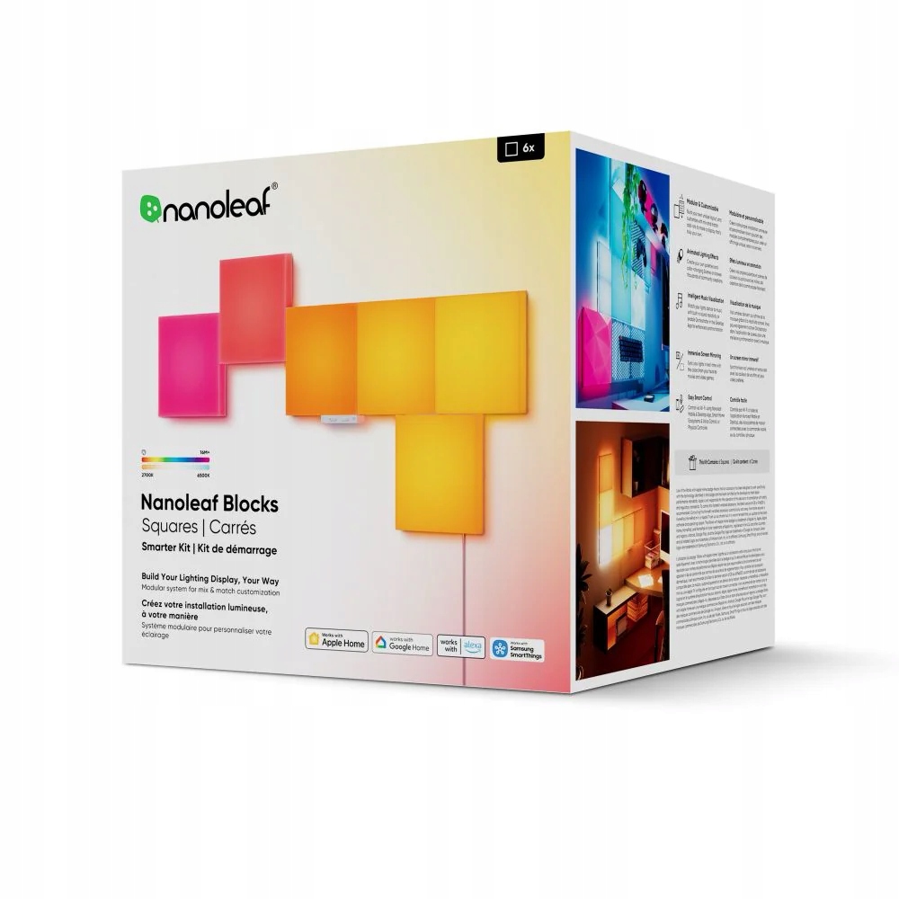 Nanoleaf Blocks Squares Smarter Kit – Zestaw Inteligentnych Paneli Świetlnych (6 Paneli, 1 Kontroler)