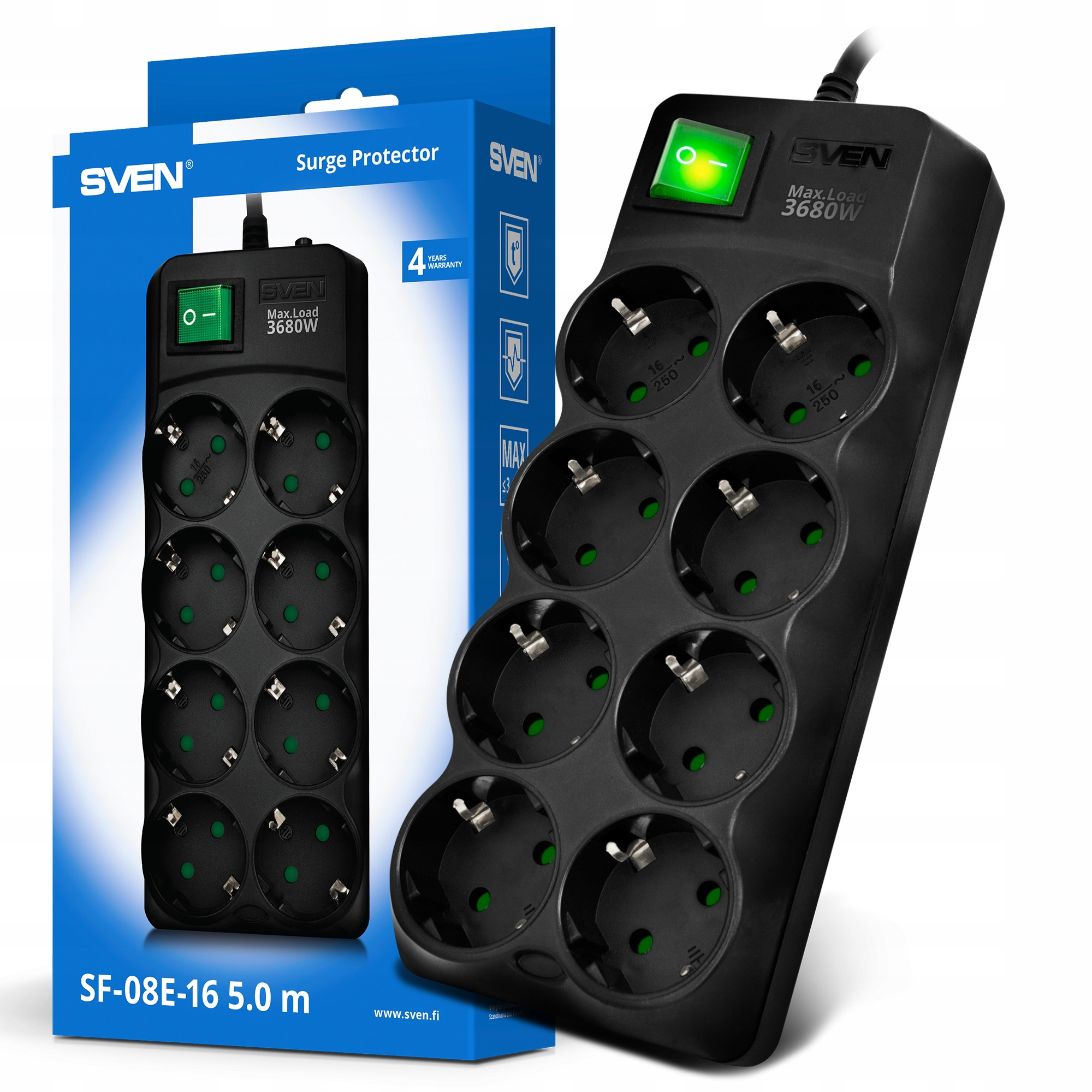 SVEN SF-08E-16 – 5m Listwa Przeciwprzepięciowa z 8 Gniazdami