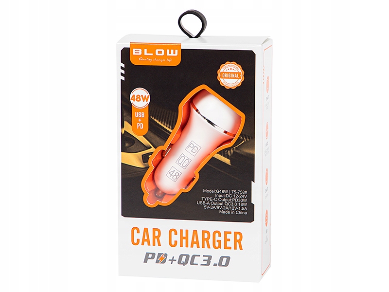 Ładowarka Blow Ładowarka samochodowa gniazdo USB+USB-C 48W – Szybkie ładowanie w podróży