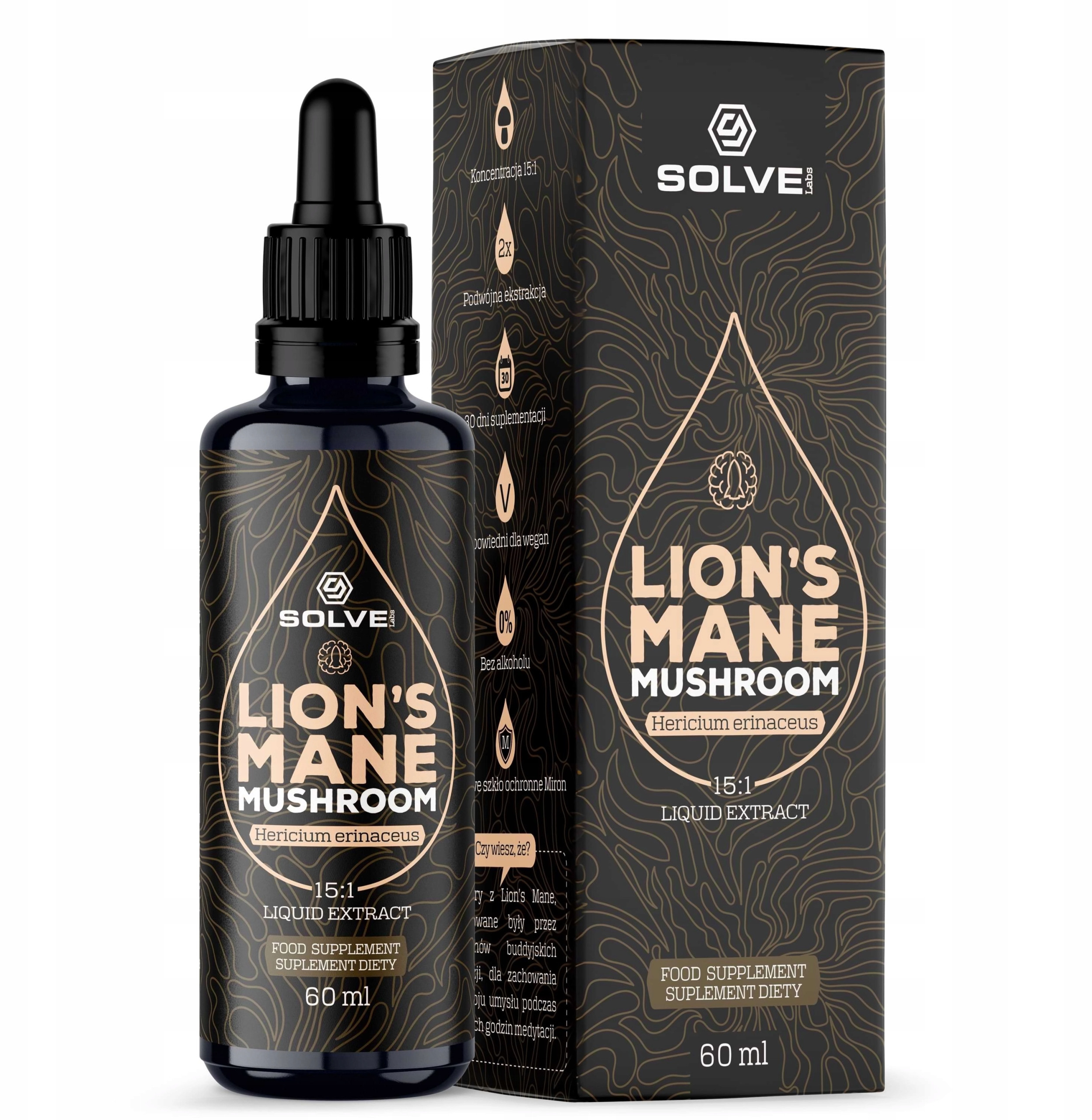 Solve Labs Soplówka jeżowata (Lion's mane) w kroplach 60ML – Naturalne wsparcie dla mózgu