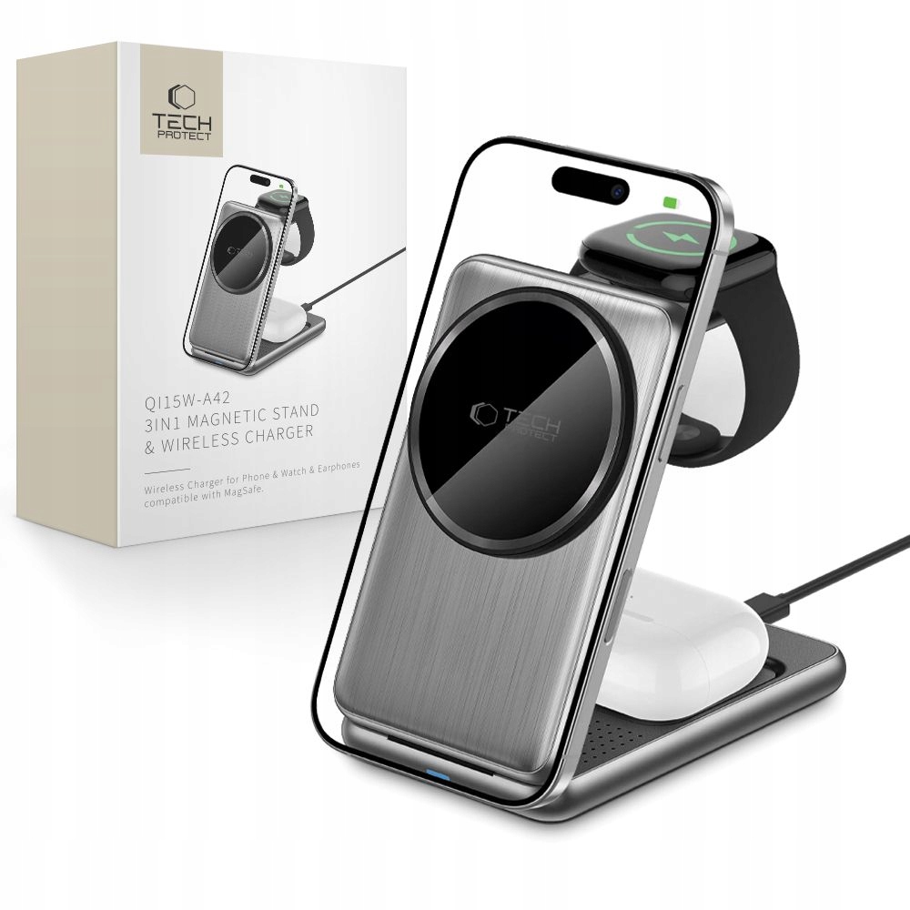 Ładowarka bezprzewodowa Tech-Protect QI15W-A42 3in1 Magnetic MagSafe – Nowoczesne rozwiązanie dla Twoich urządzeń