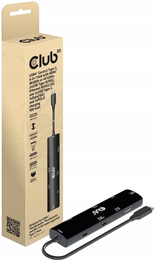 HUB USB Club 3D Club3D USB-C (USB4) – Wszechstronny 6-w-1 z HDMI 8K60Hz